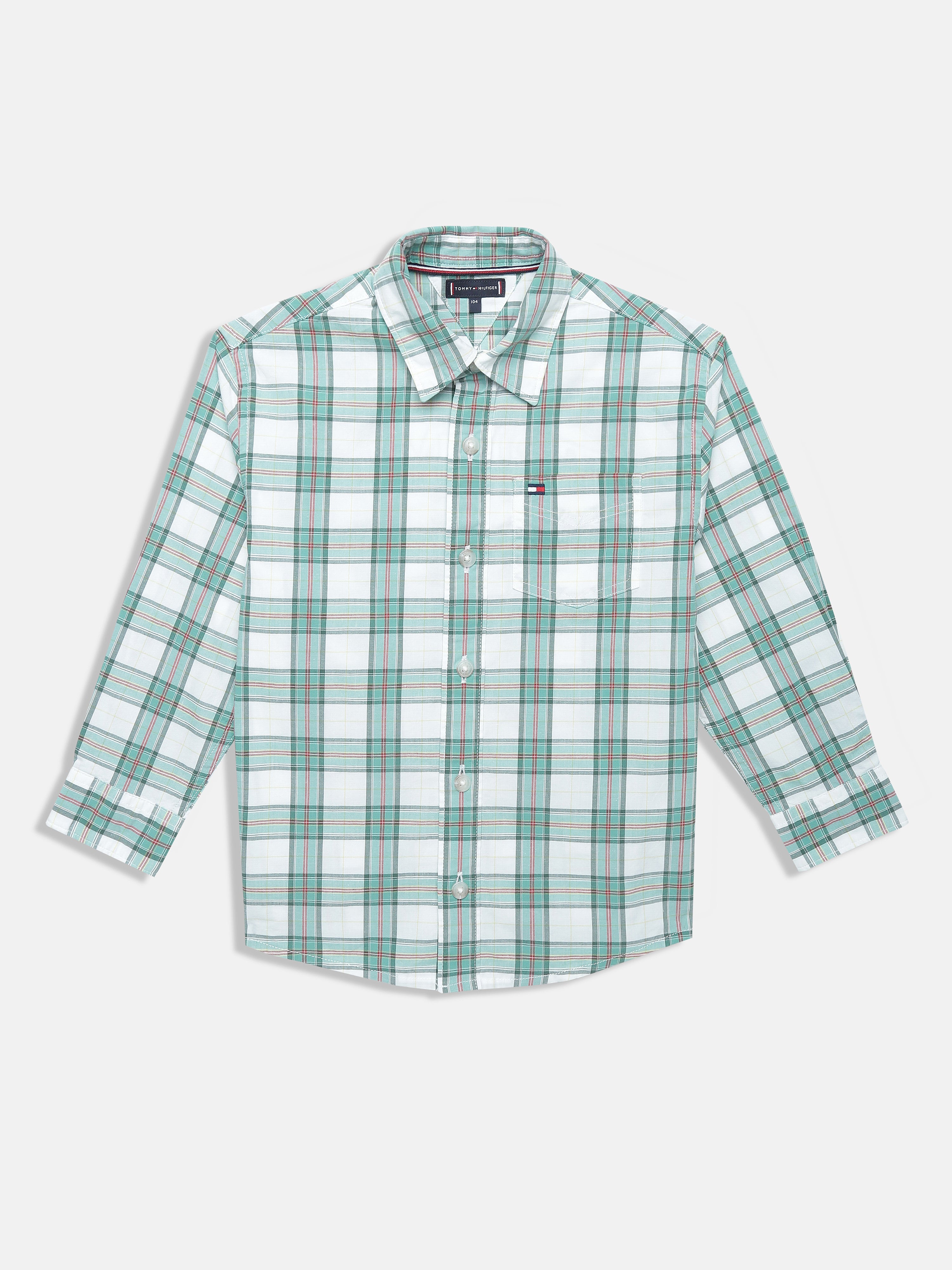 Boys Green Checked Cotton Blend Woven Shirt Regular Fit