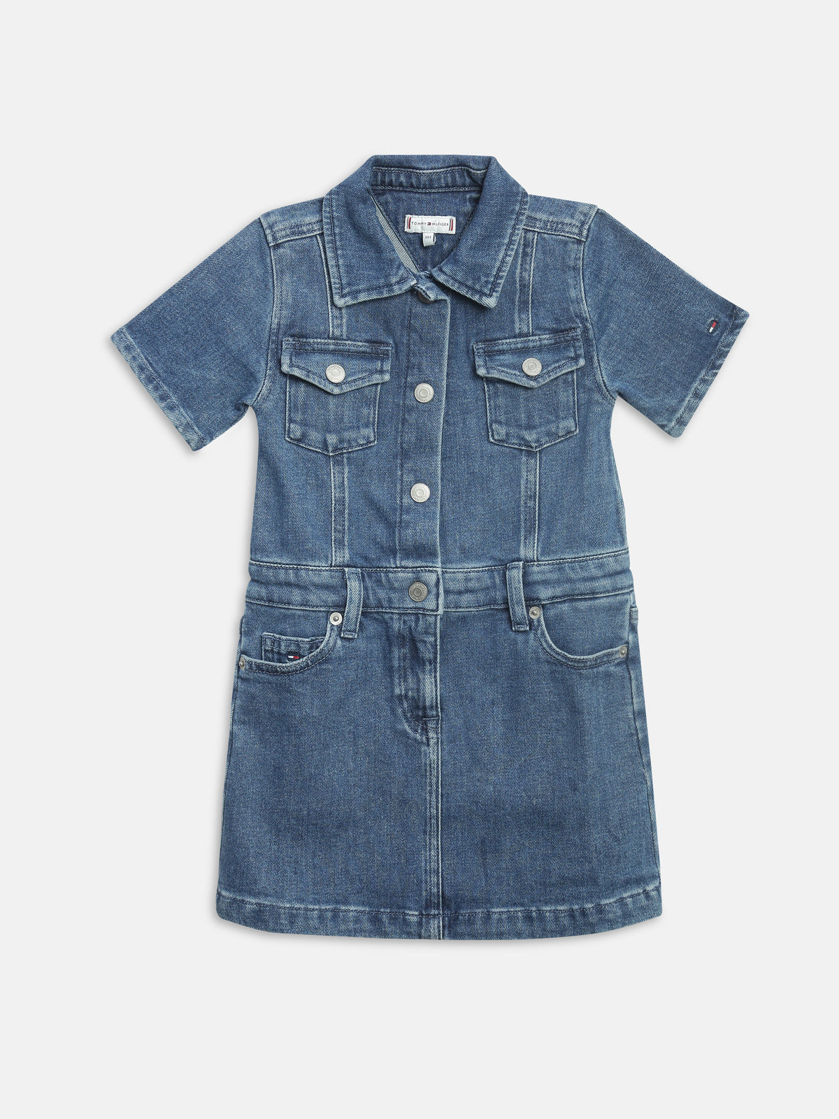 Girls Cotton Spread Collar Denim Dress Classic