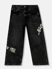 Printed Black Lyocell Blend Loose Fit Jeans for Boys