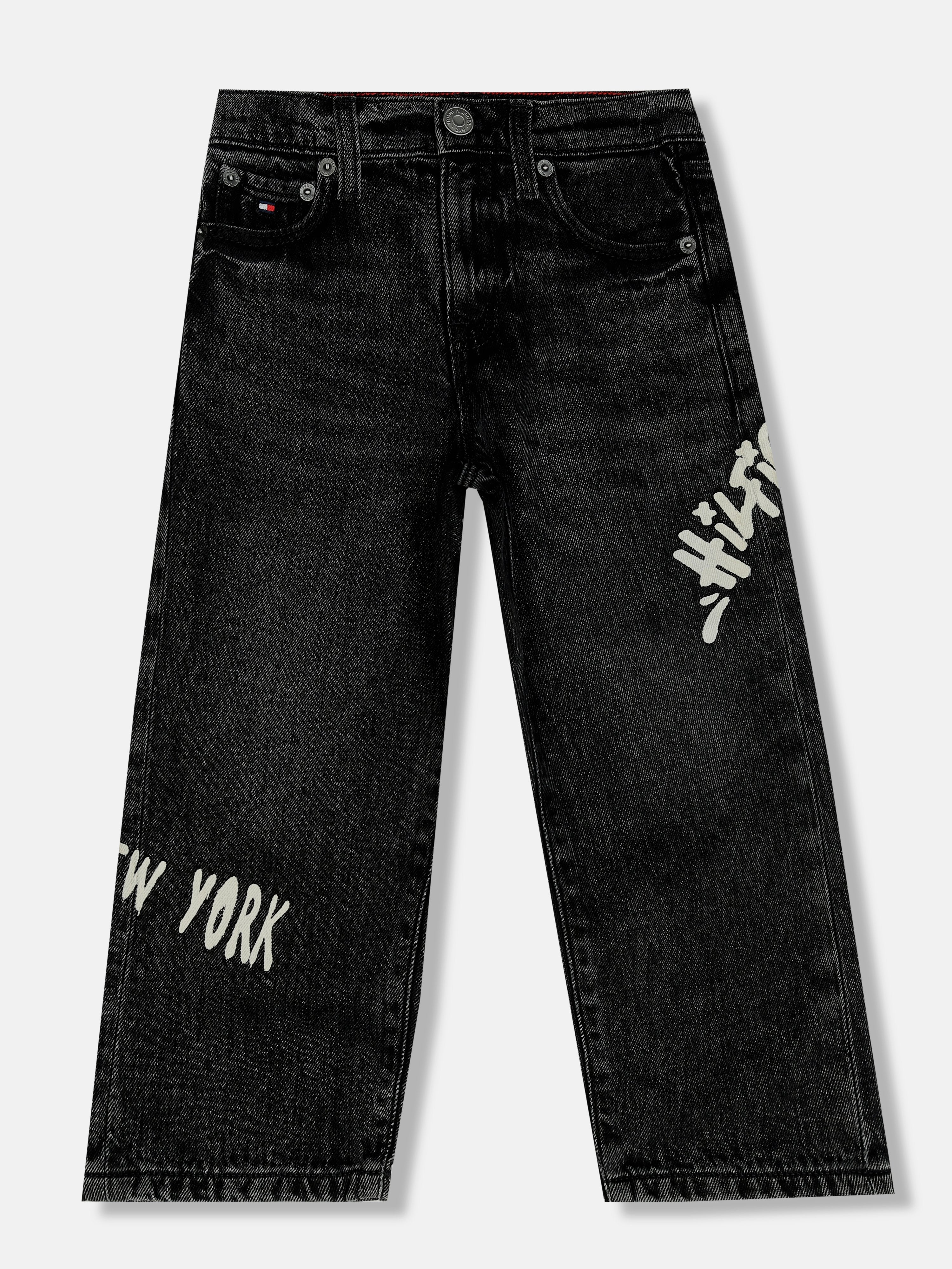 Printed Black Lyocell Blend Loose Fit Jeans for Boys