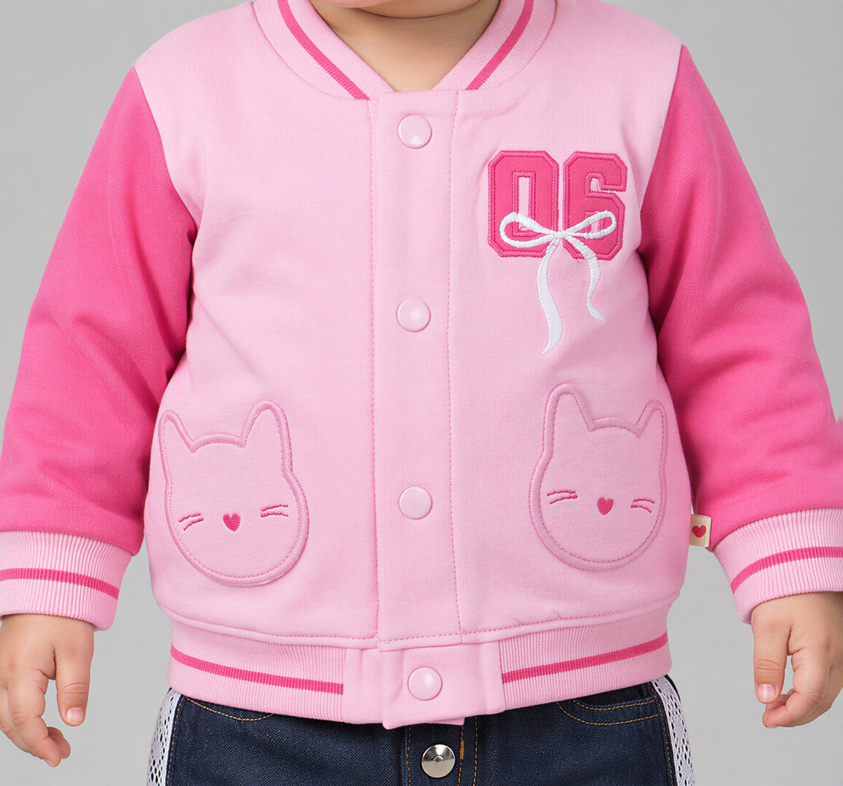 Knit Bomber Jacket with Back Print Pink