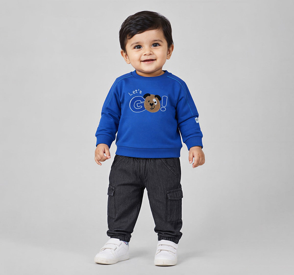 Sweatshirt with Terry Embroidery Blue