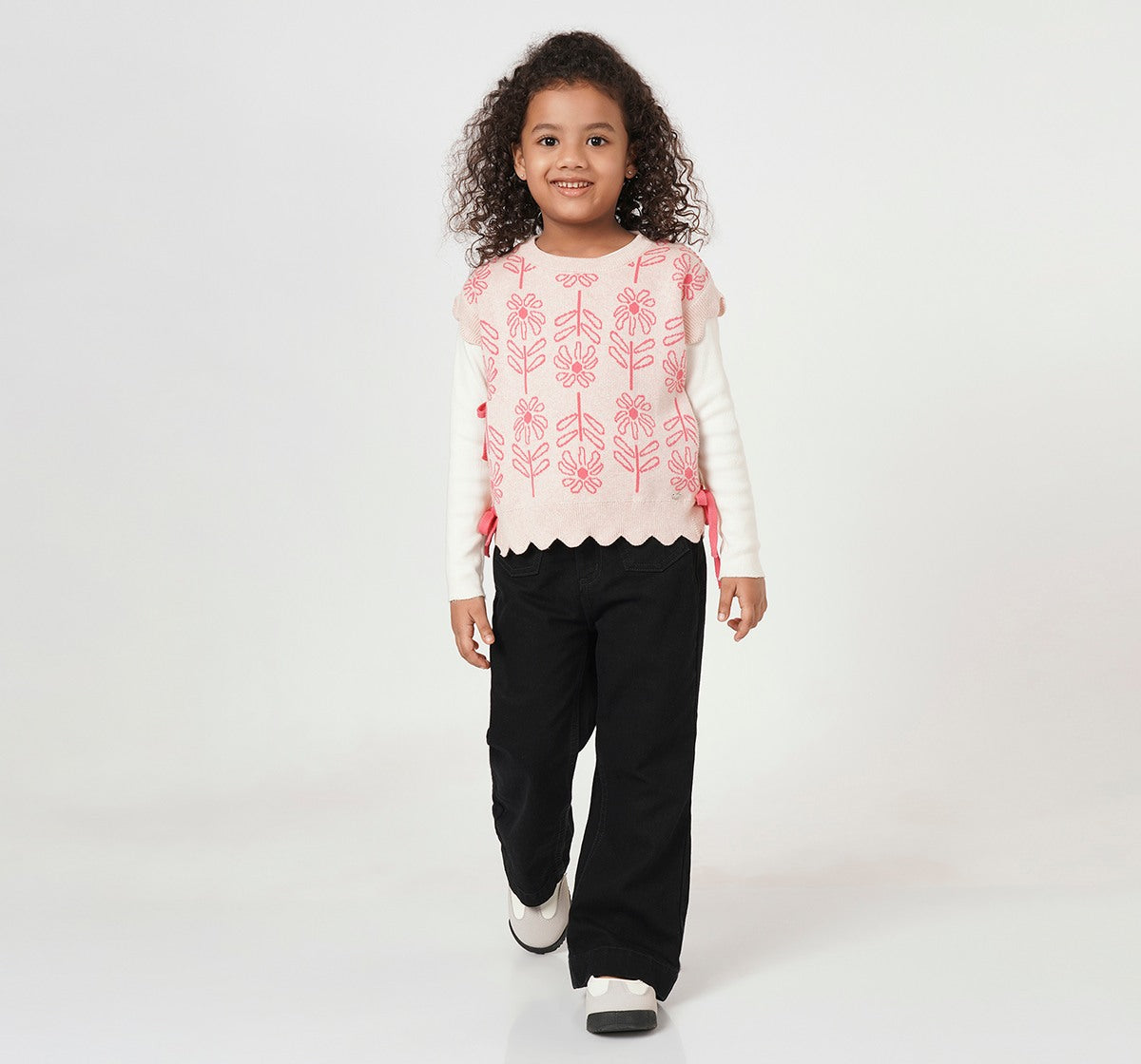 Scallop Sweater with Rib T Shirt Coral