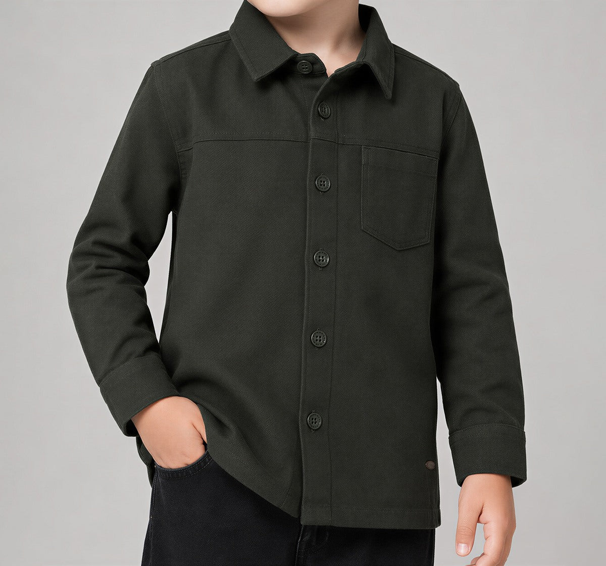 Full Sleeves Hooded Shacket Withapplique Green