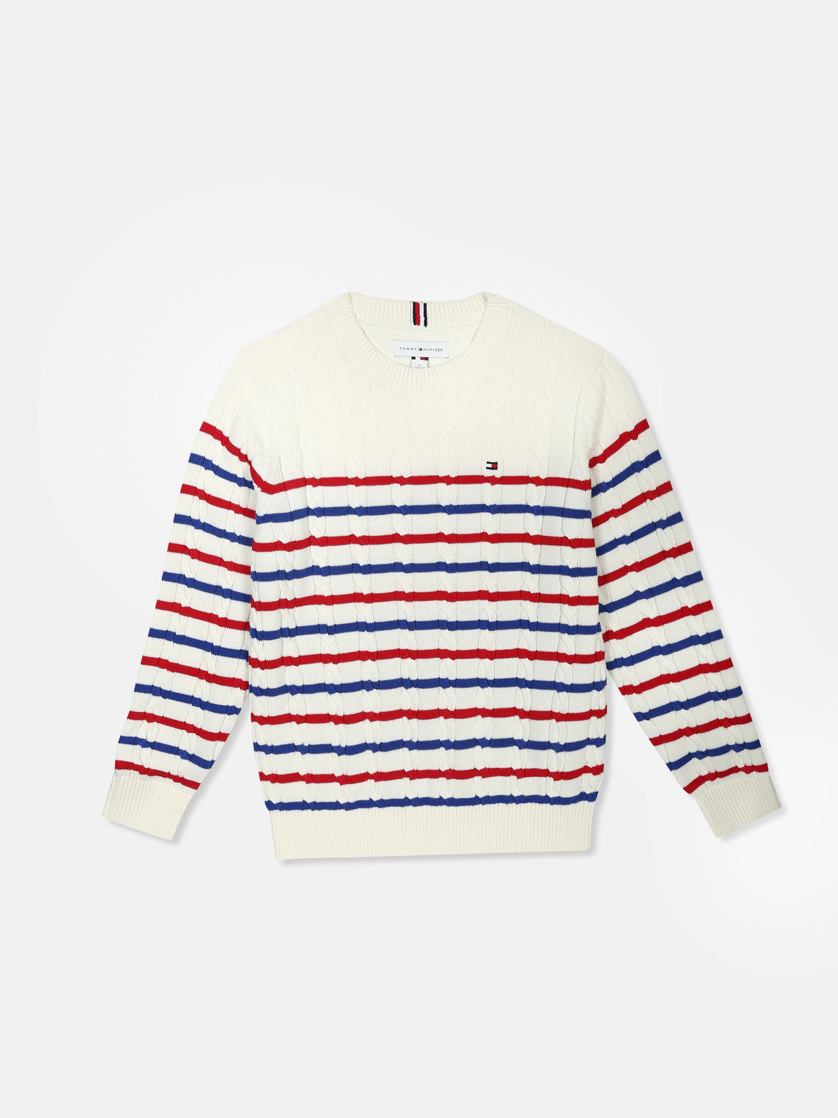 Boys Striped Regular Fit Cotton Sweater Ivory Silk Stripe