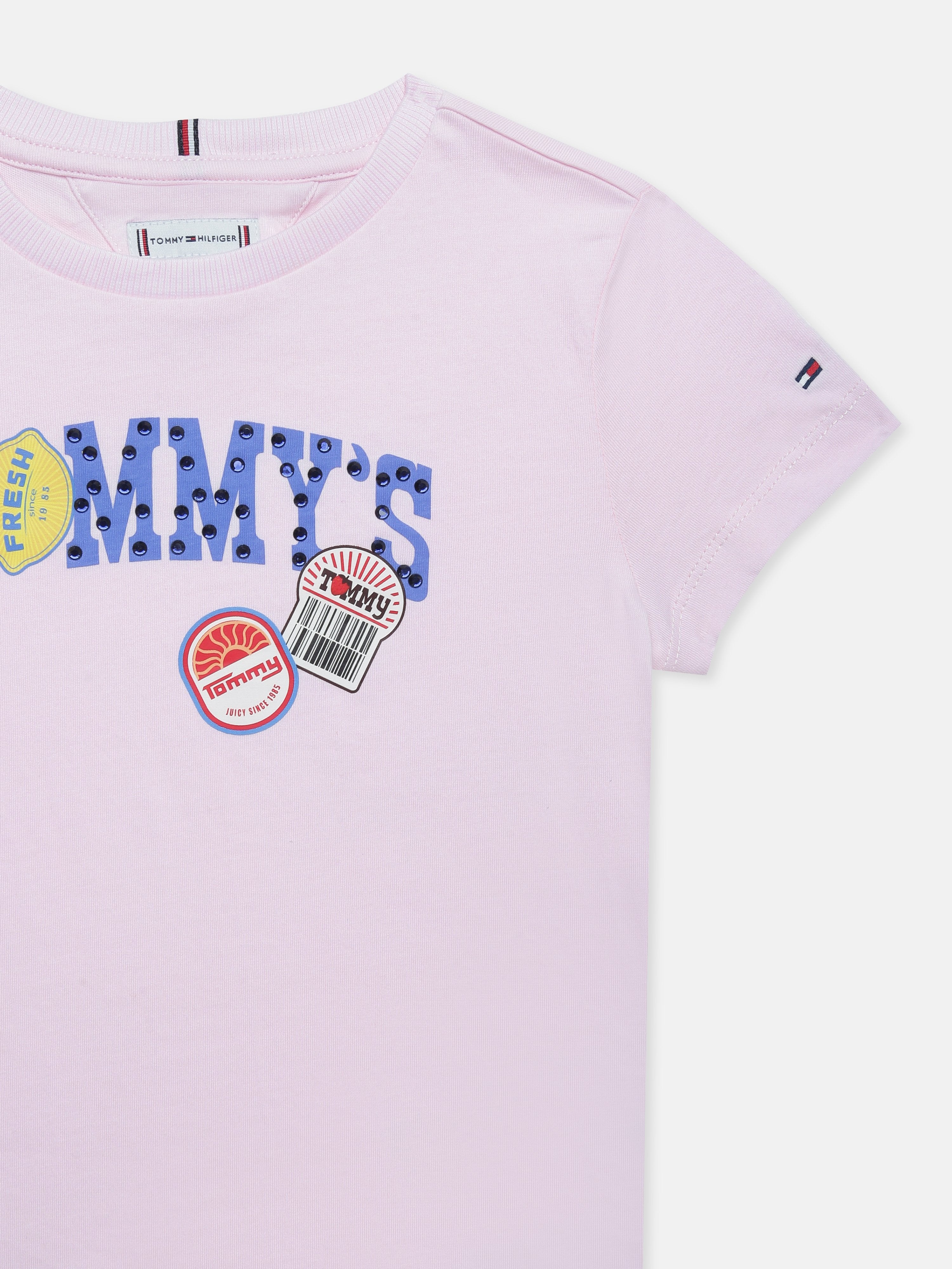 Girls Pink Crew Neck Logo Knit T-Shirt