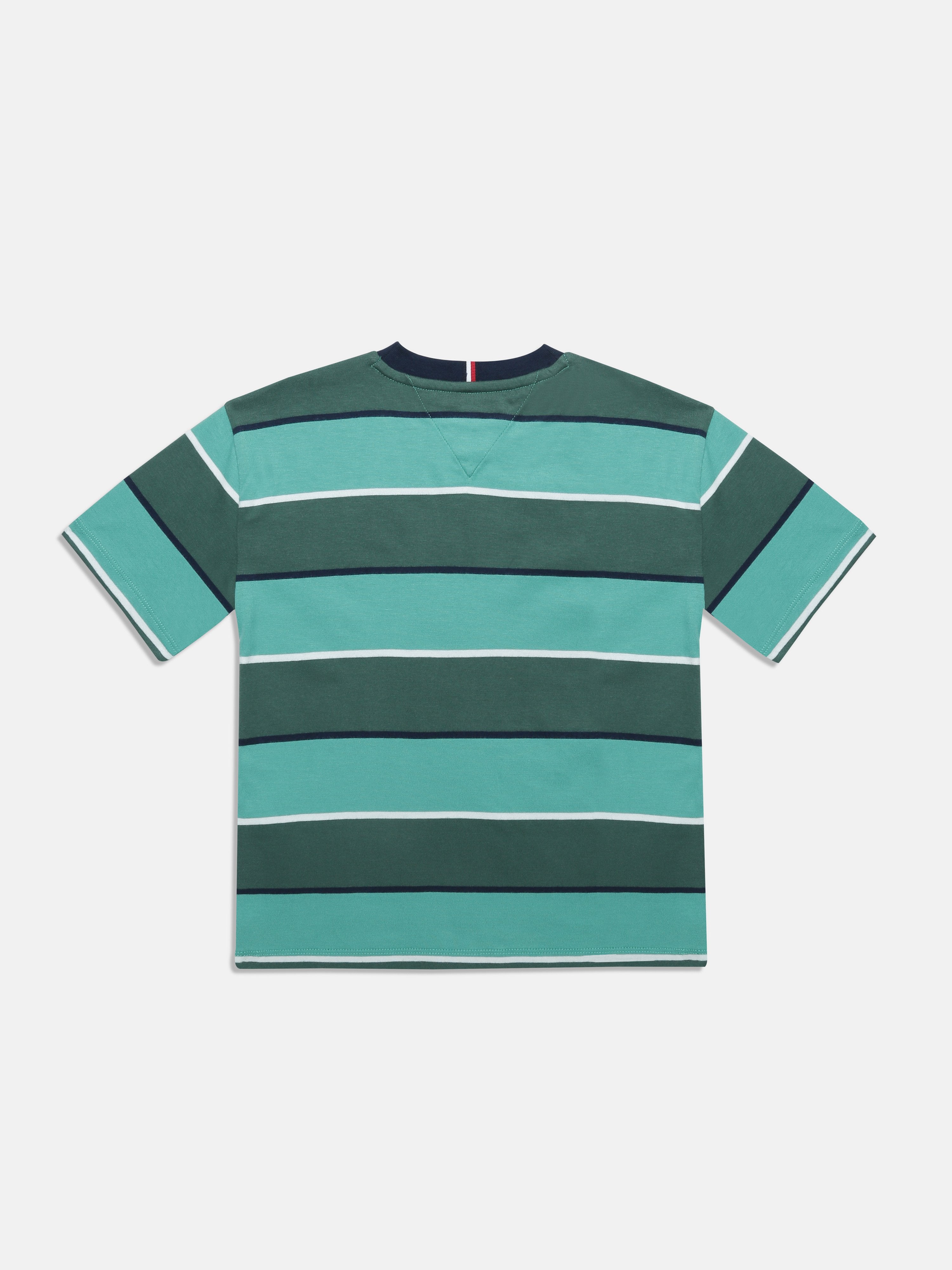 Boys Green Striped Crew Neck Knit T-Shirt