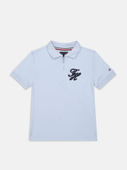 Boys Blue Logo Cotton Zip Polo Knit Top Regular Fit