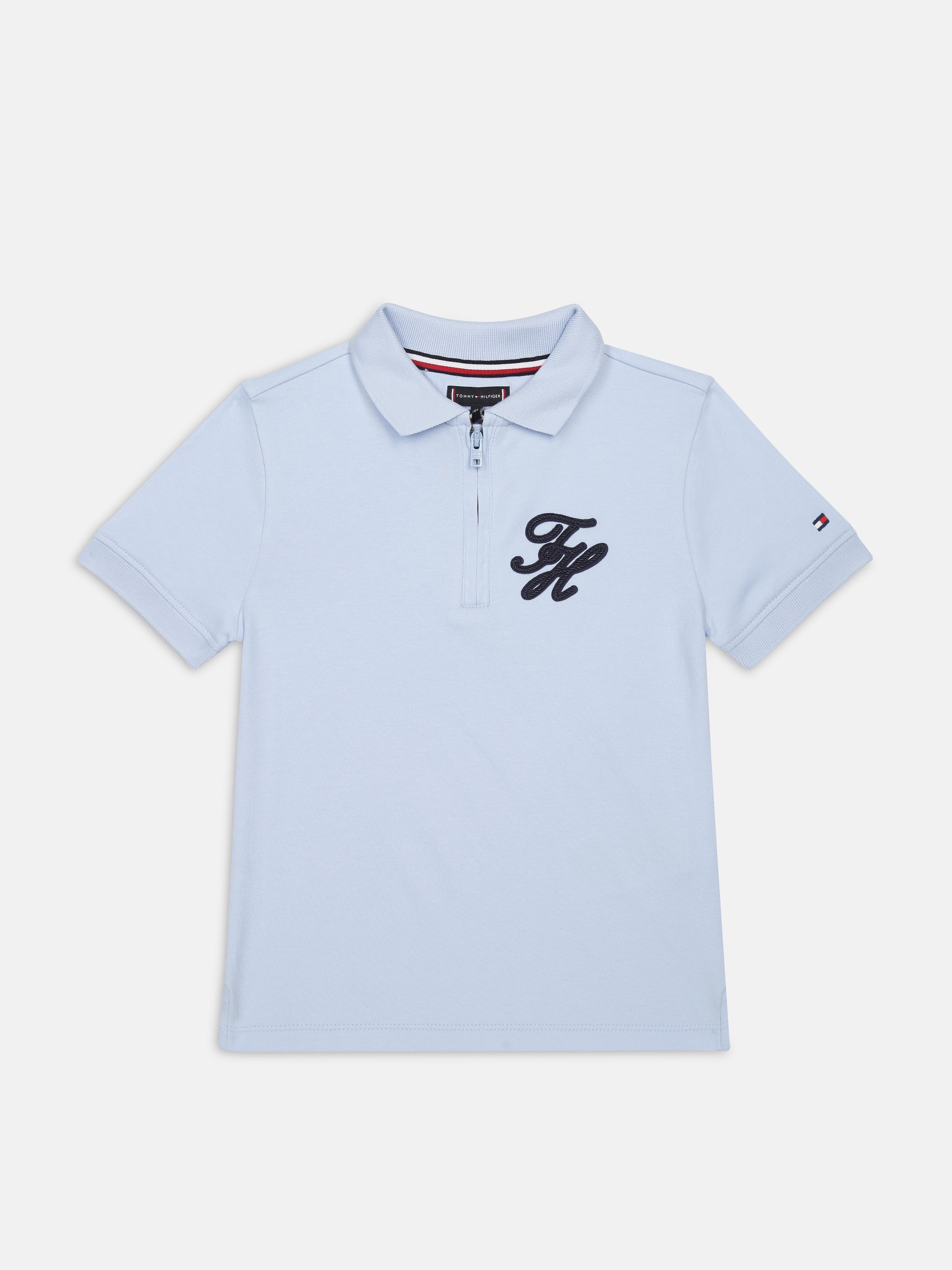 Boys Blue Logo Cotton Zip Polo Knit Top Regular Fit