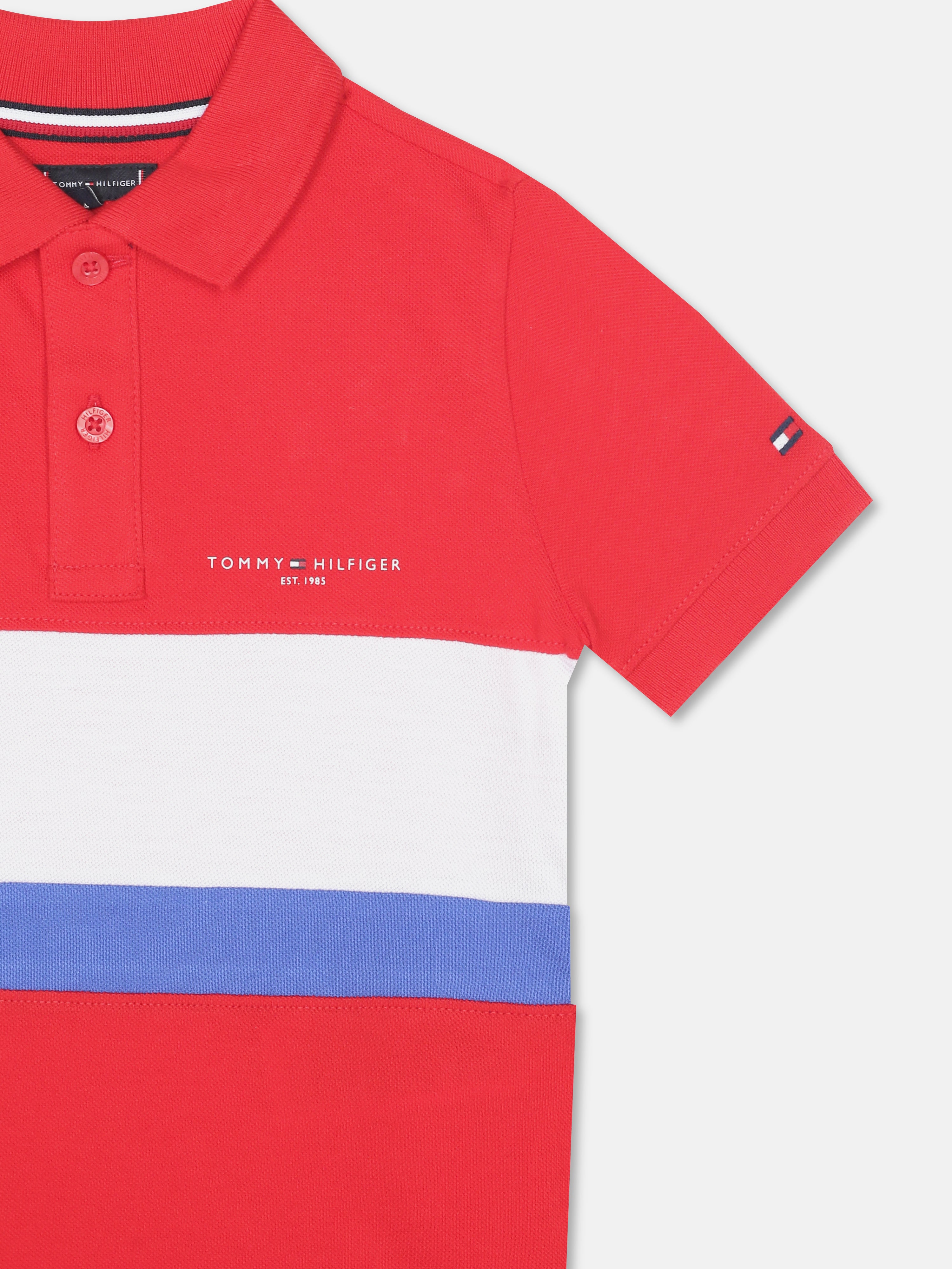 Boys Red Colorblock Cotton Polo Knit Top Regular Fit