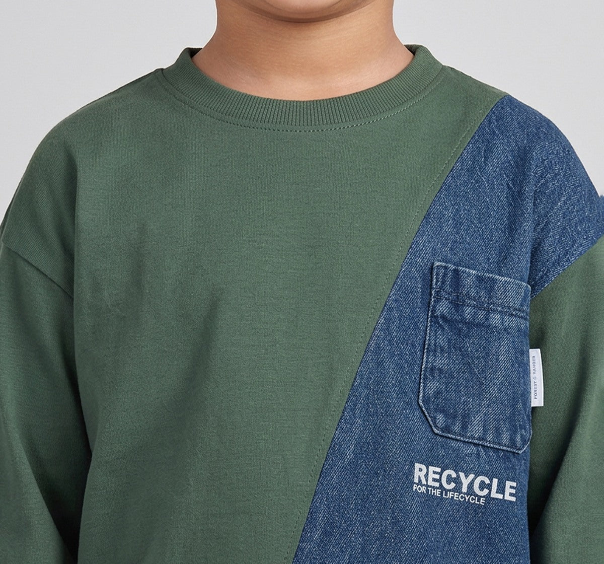Looper T-Shirt with Denim Applique Green