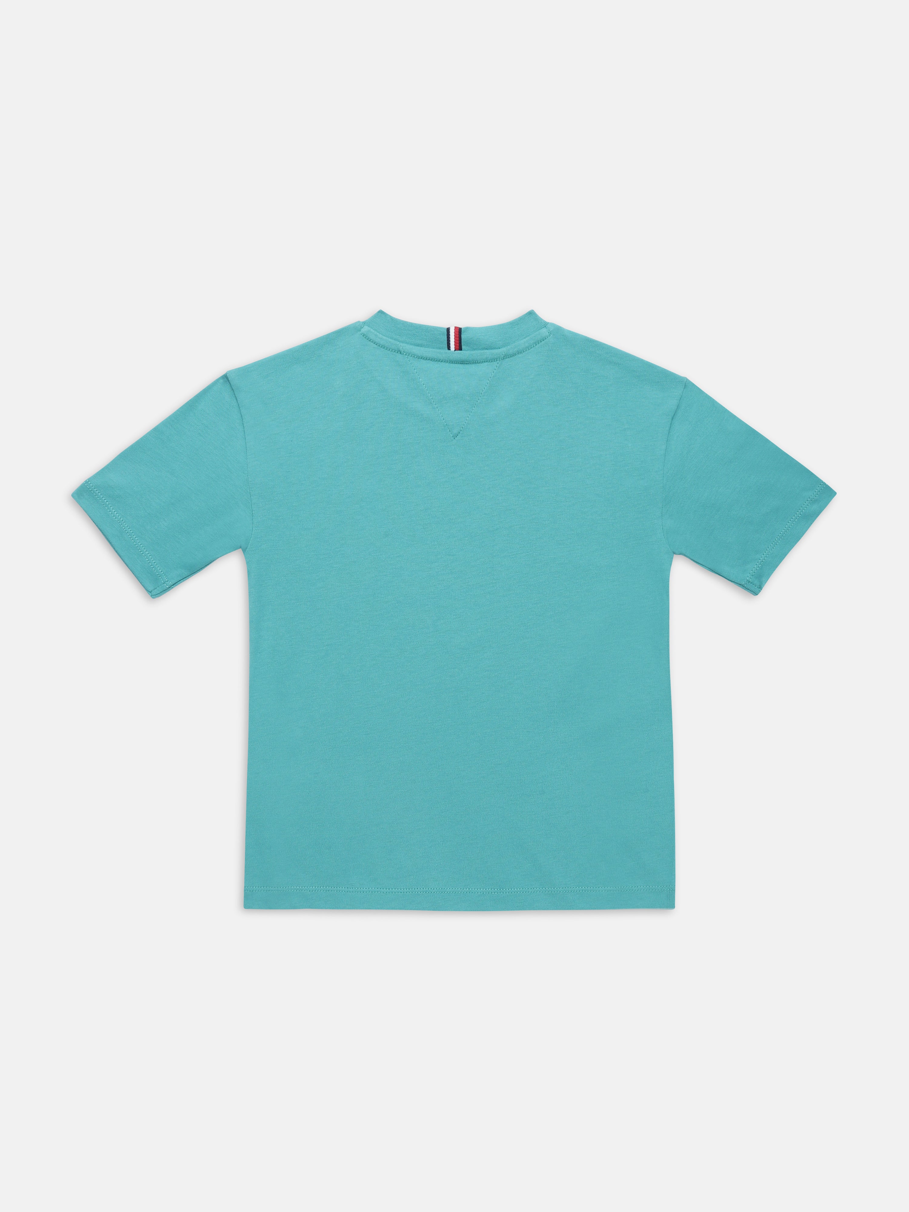 Boys Teal Logo Cotton Crew Neck Knit Top Comfort Fit