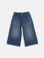 Girls Blue Wide Fit Denim Pants with Elastic Waist