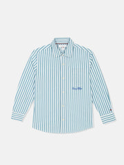 Striped Green Cotton Regular Fit Shirt for Boys
