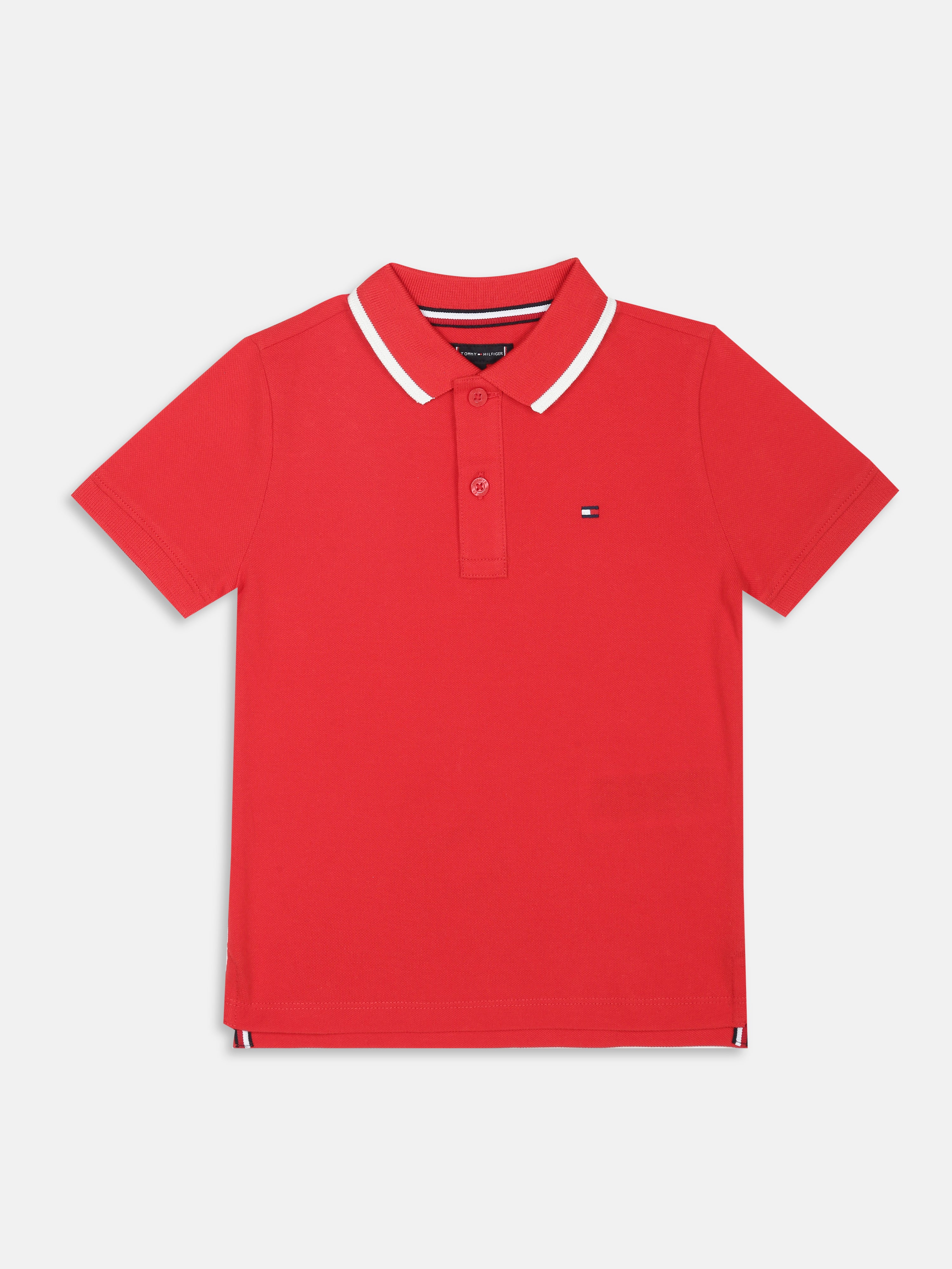 Boys Red Graphic Cotton Polo Knit Top Regular Fit
