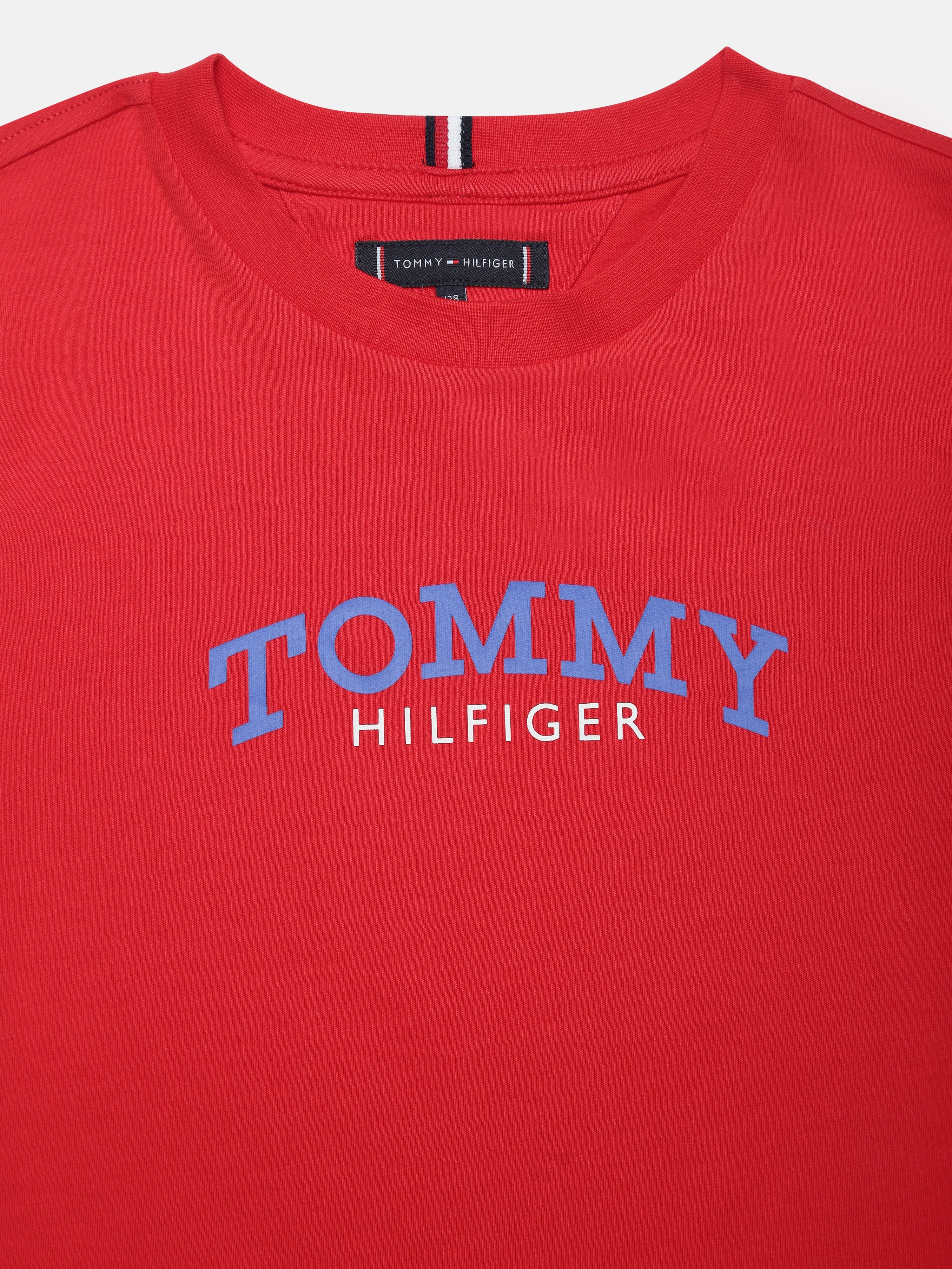 Boys Red Logo Print Crew Neck Knit T-Shirt