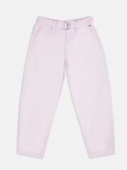 Girls Pink Straight Fit Non-Denim Pants