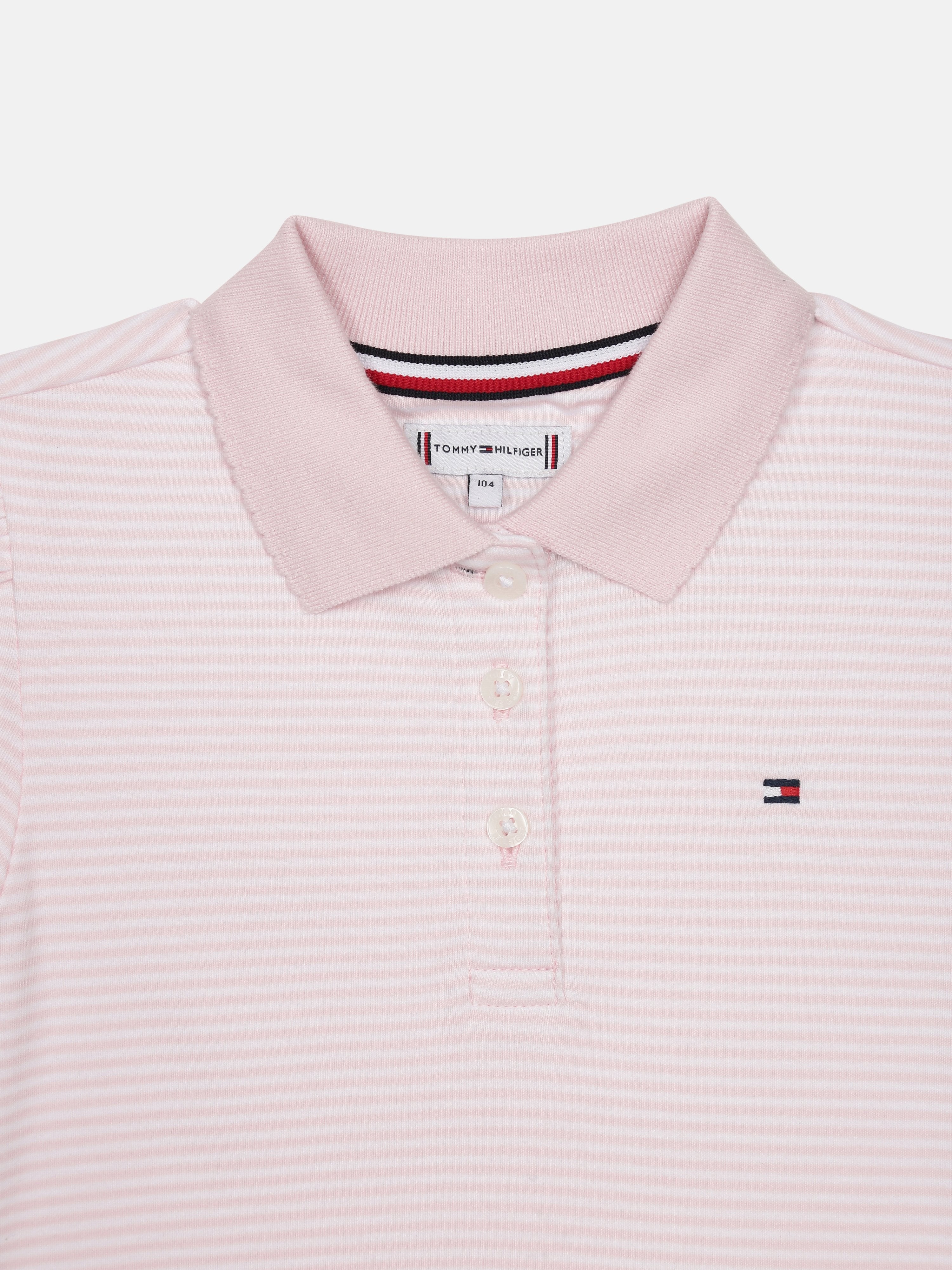 Girls Pink Striped Polo Collar Knit T-Shirt
