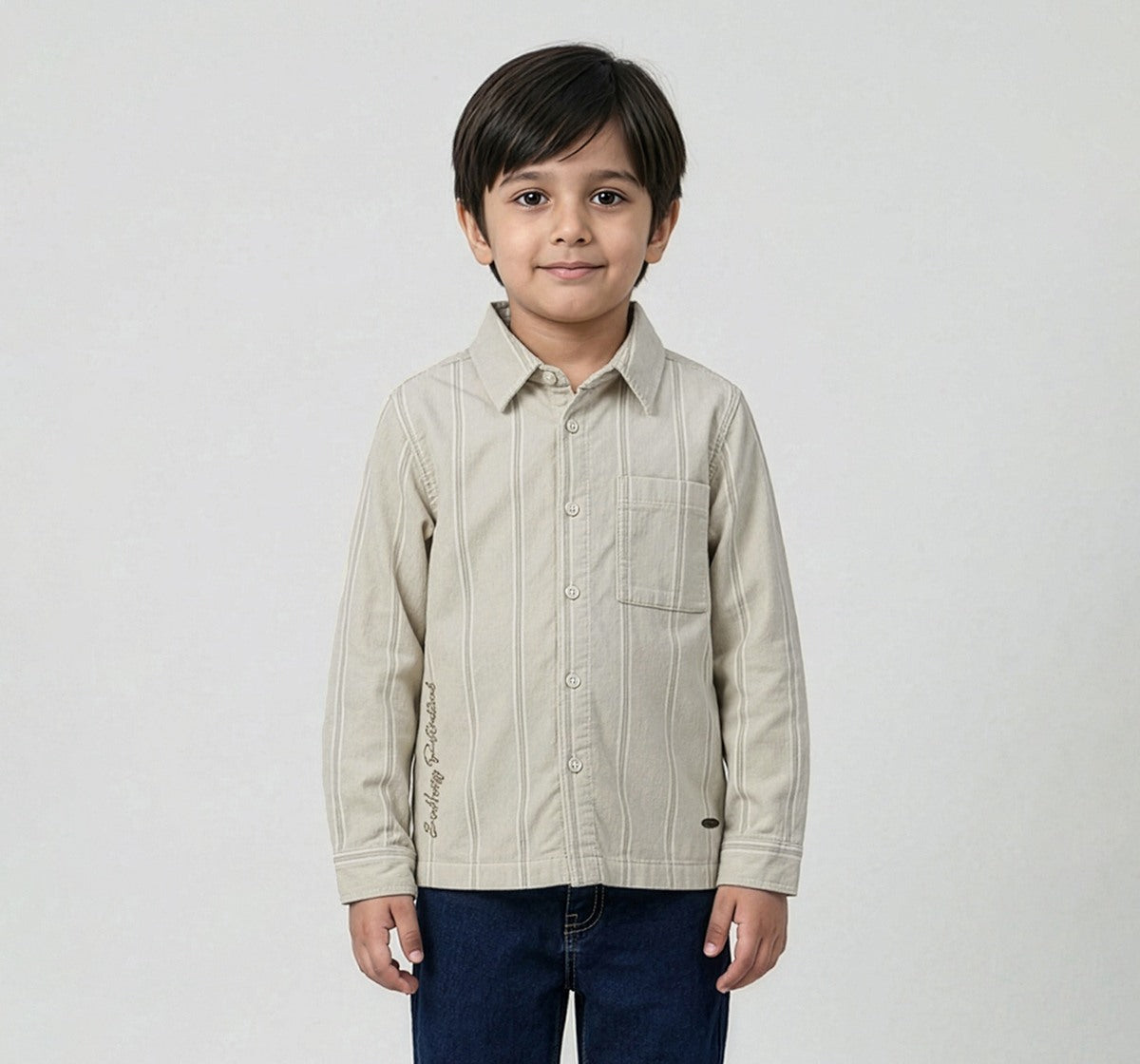 Full Sleeves Yarn Dyed Striper Shirt Beige
