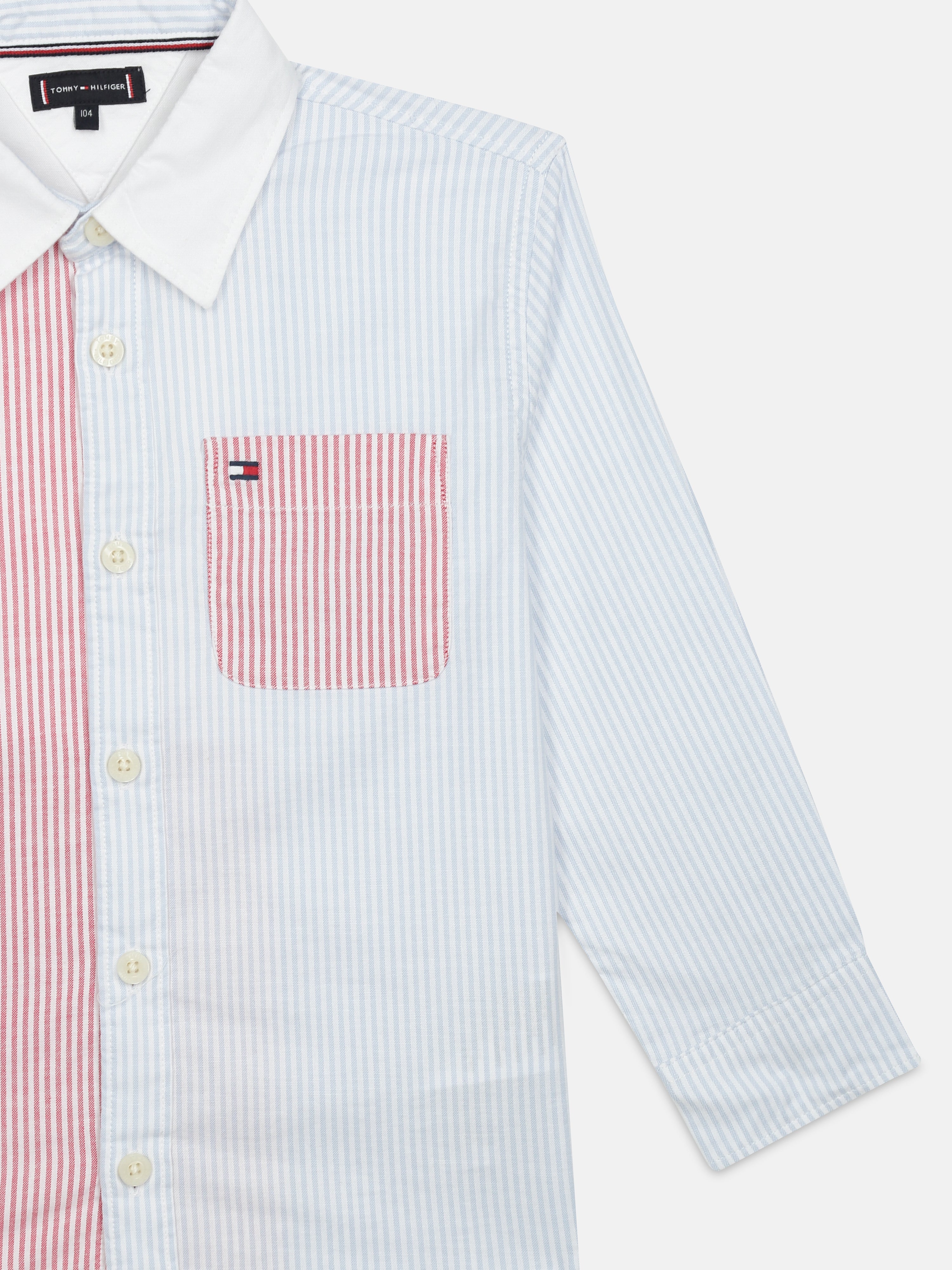 Boys Red Striped Organic Cotton Woven Shirt Regular Fit