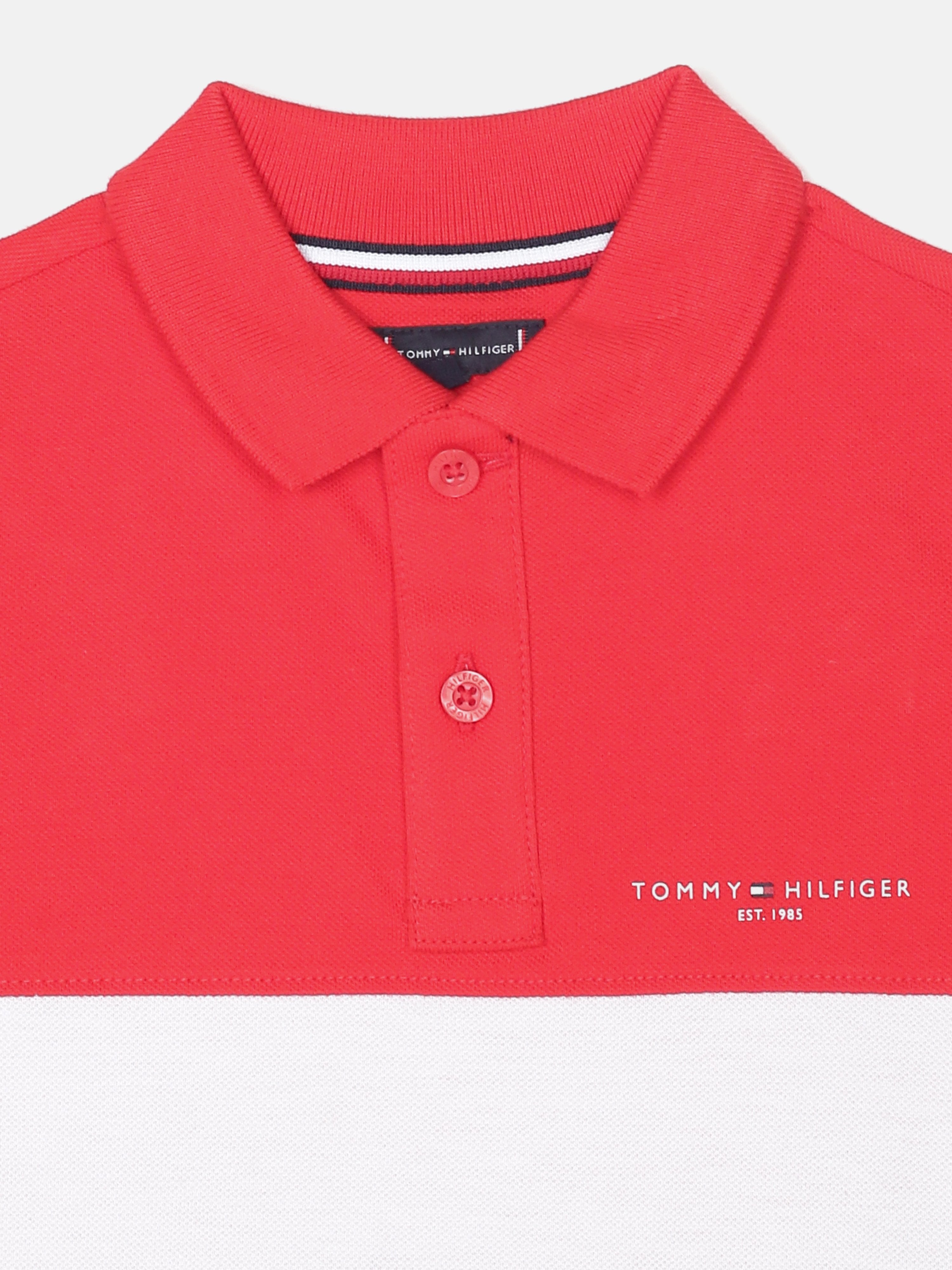 Boys Red Colorblock Polo Knit T-Shirt
