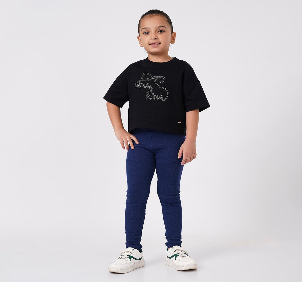 Girls Navy Blue Stretch Rib Leggings