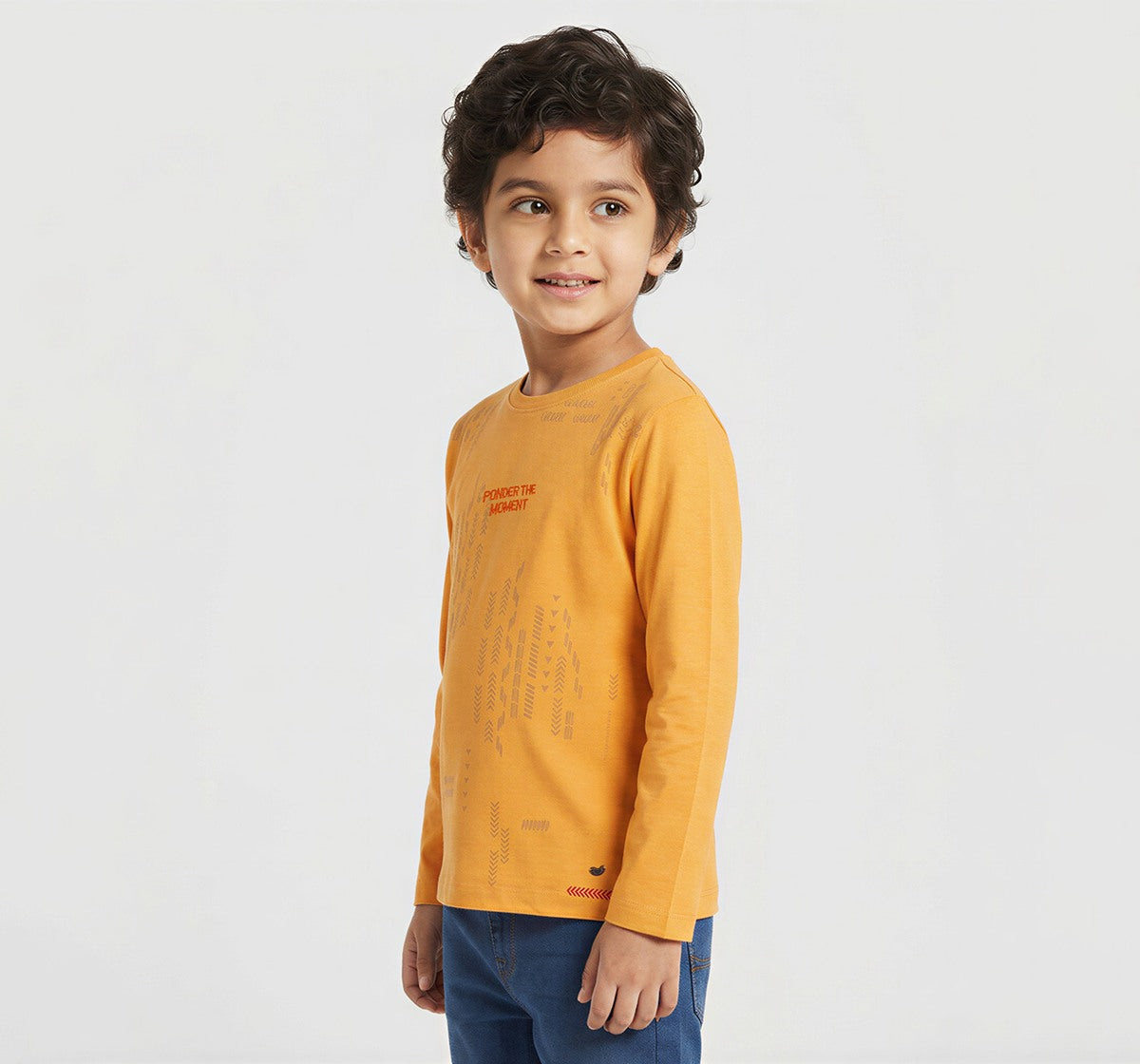 Full Slevees Crew Neck T-Shirt Withprint Yellow
