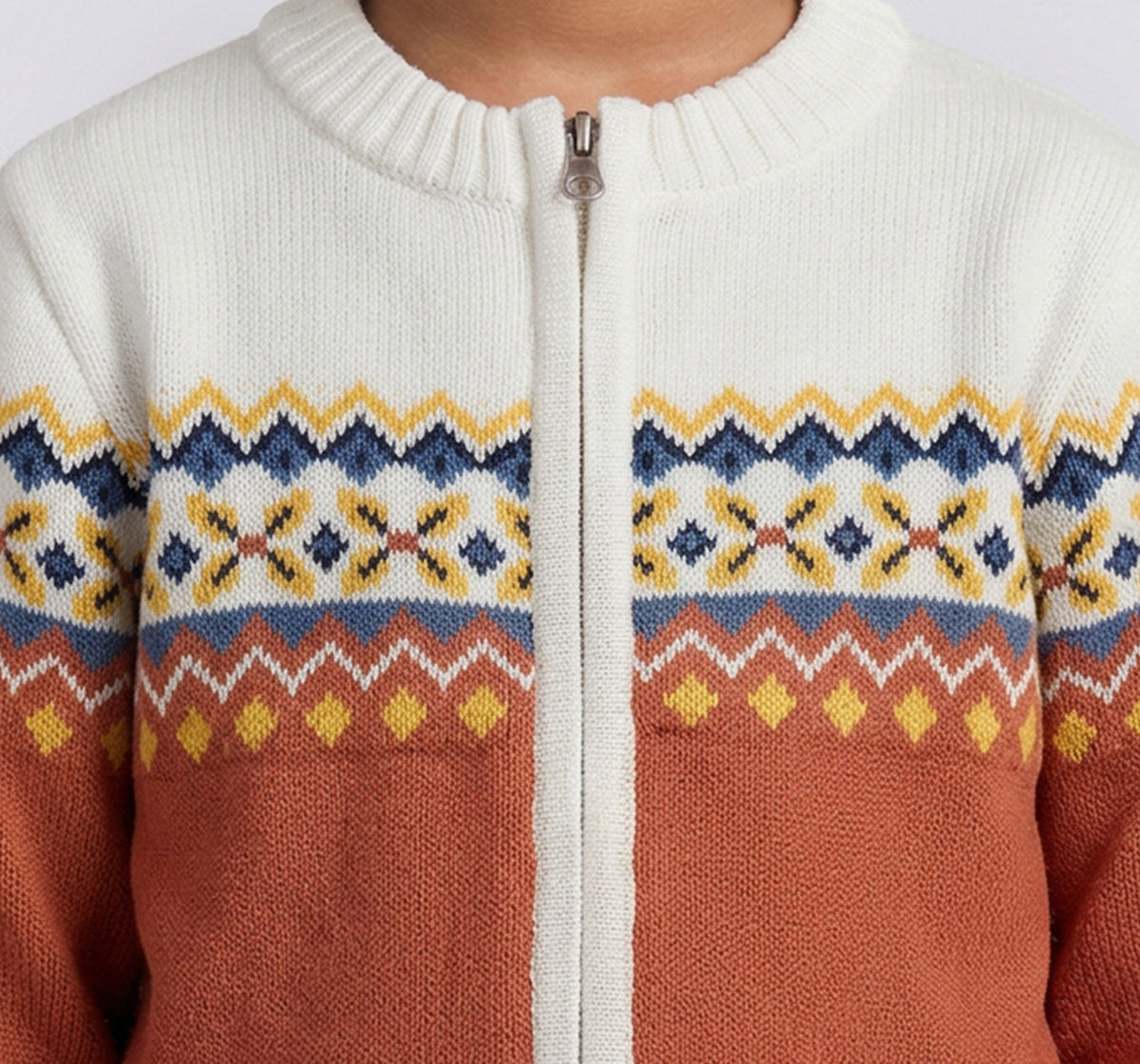 Jacquard Front Open Sweater Orange