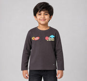 Boys Brown Waffle Textured Applique Regular Fit T-Shirt