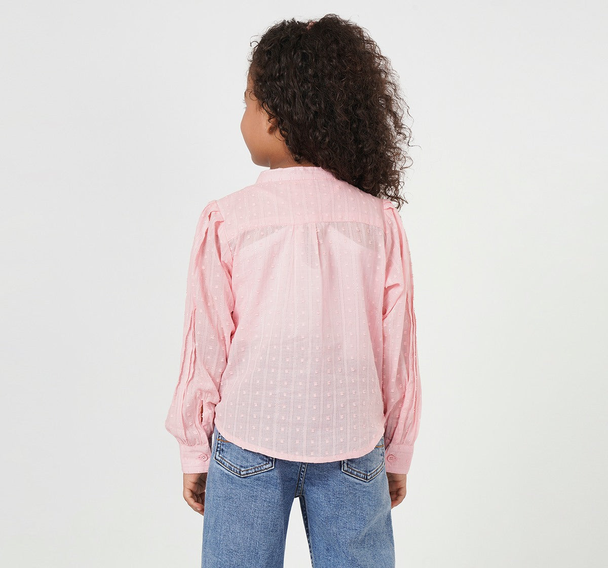 Dobby Shirt with Pleats and Ruching Pink