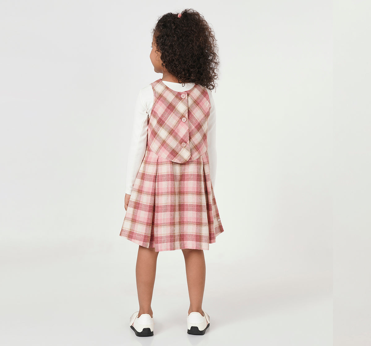 Fannel Check Dress with Rib T Shirt Green