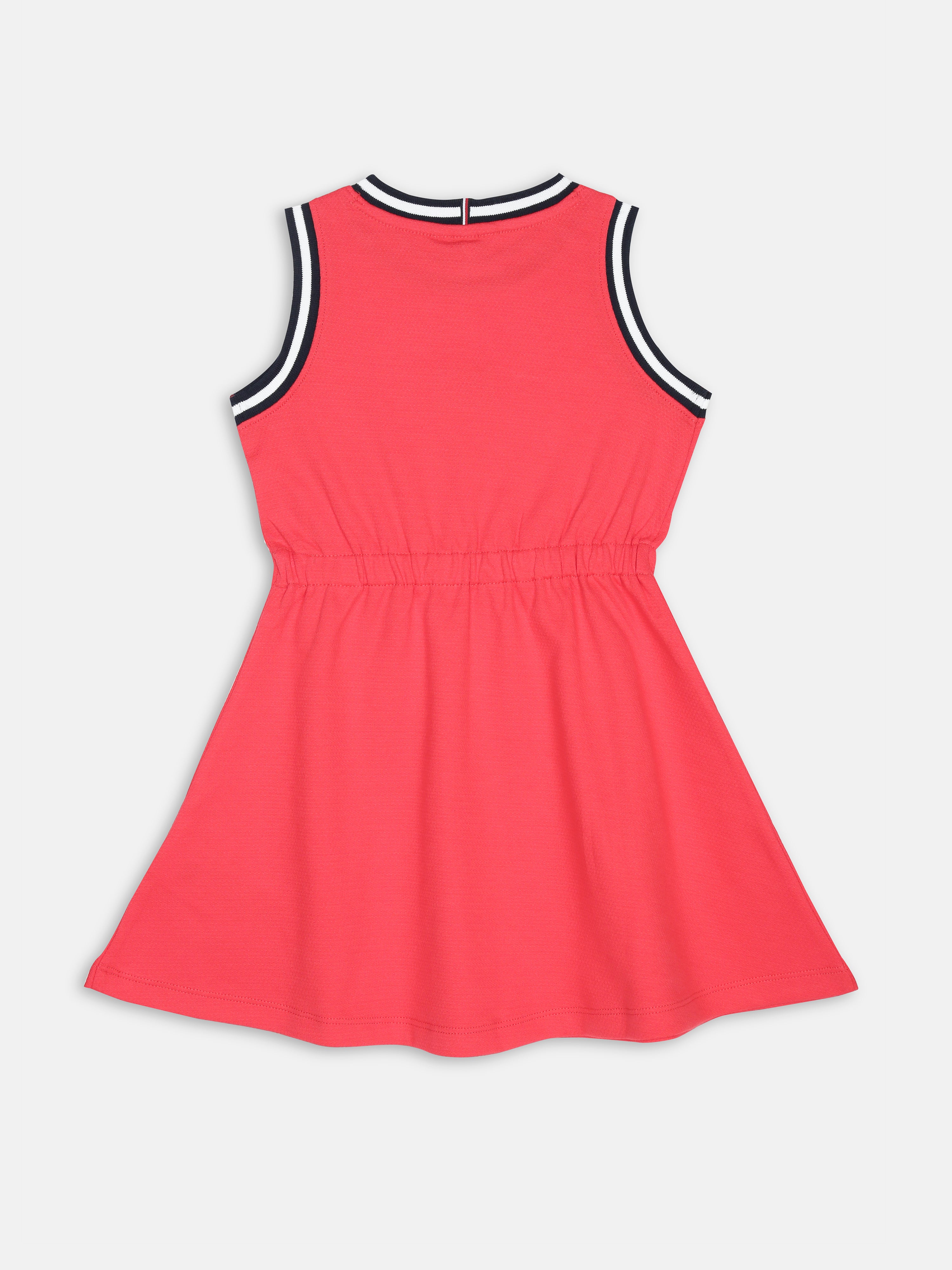 Girls Red Sleeveless Skater Dress with Crew Neck