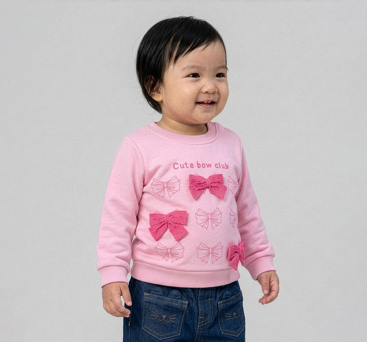 Bow Applique Sweatshirt Pink