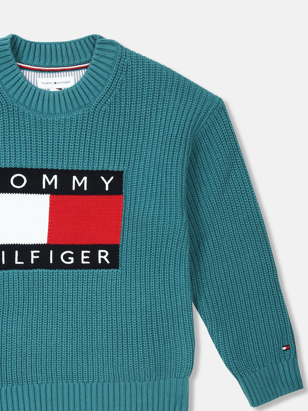 Boys Embroidered Logo Regular Fit Sweater Platinum Teal