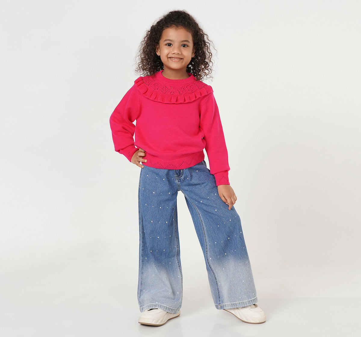 Wide Leg Fit Stud Jeans Blue