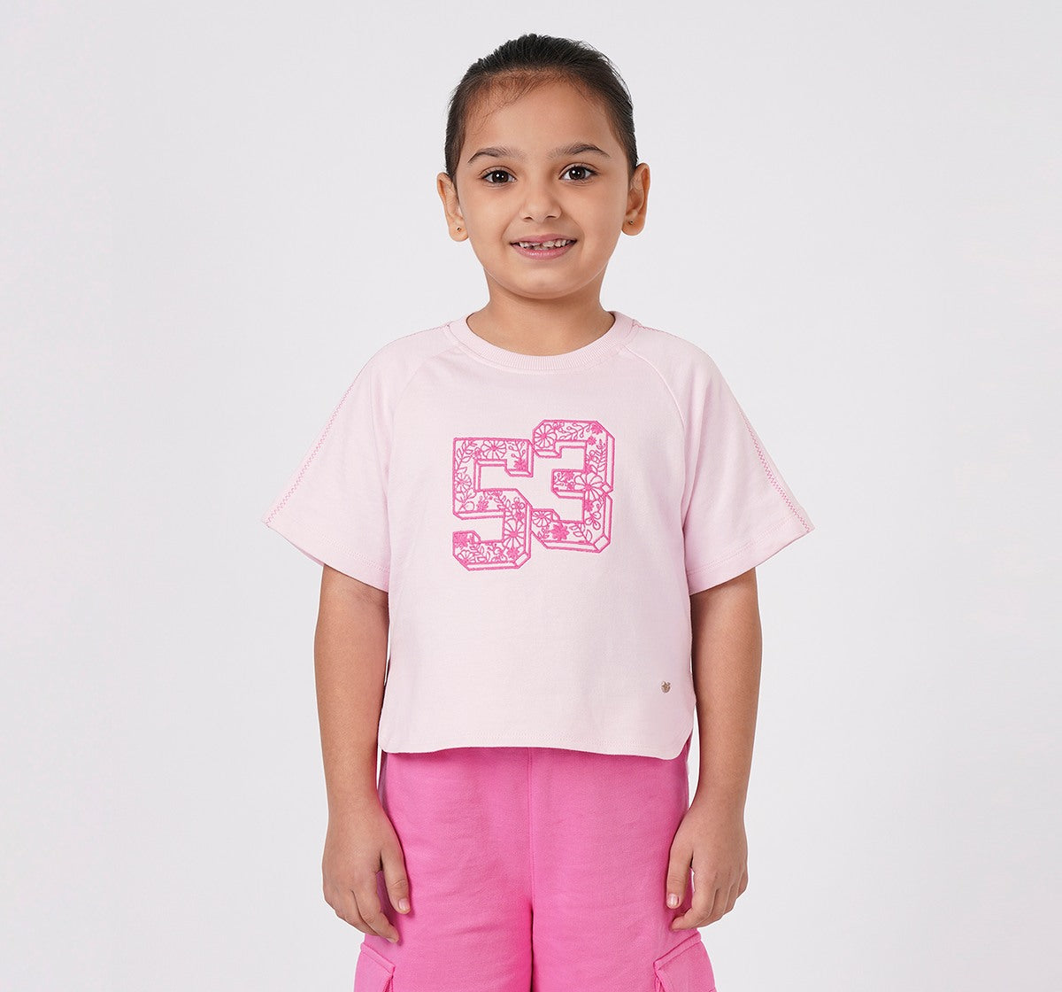 Girls Light Pink Floral 53 Raglan T-Shirt