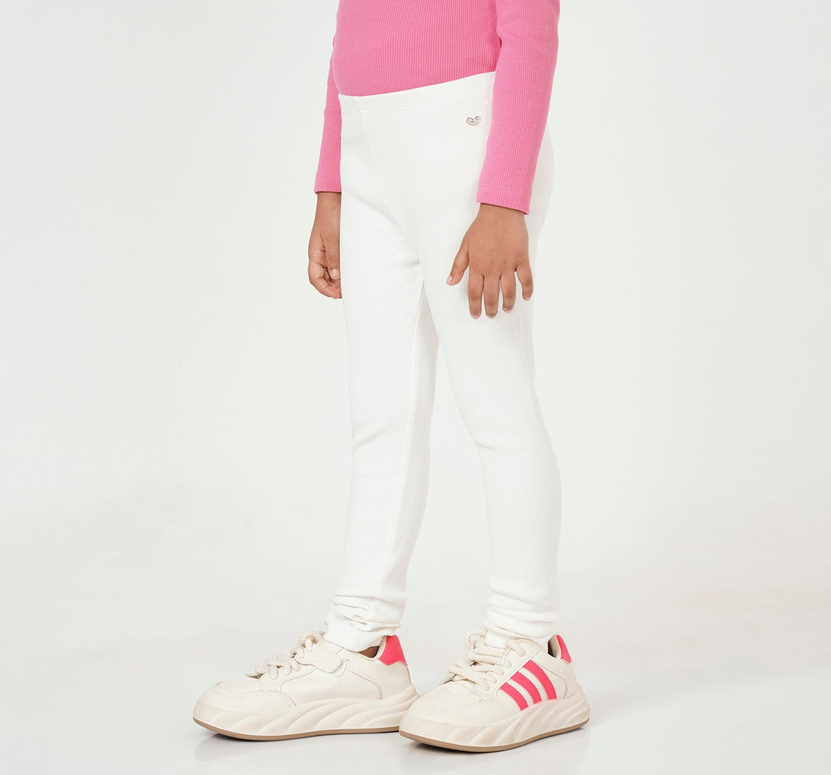 Girls Off White Stretch Rib Leggings