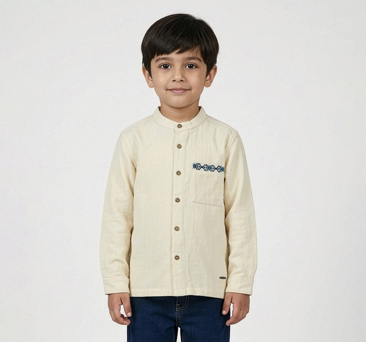Full Sleeves Shirt Withembroidery Beige
