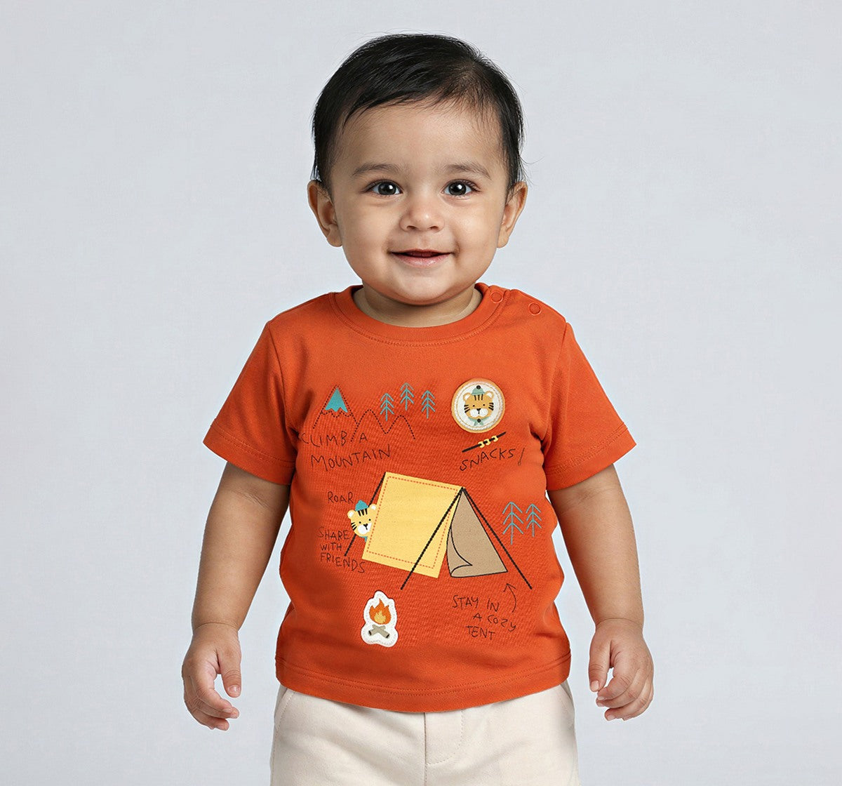 Regular Fit Tshirt with Chest Print Orange