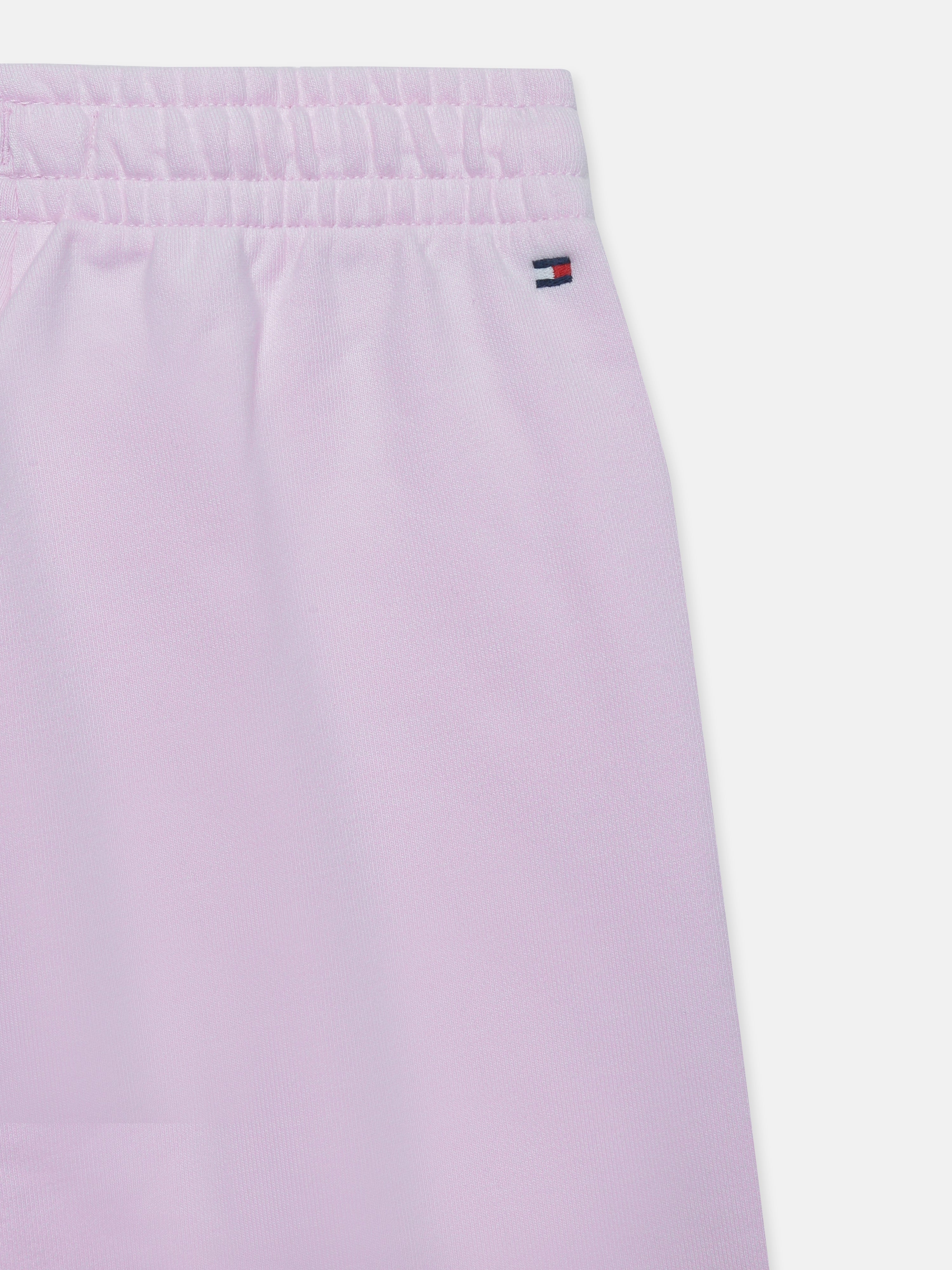 Girls Pink Cotton Blend Knit Casual Pants with Drawstring
