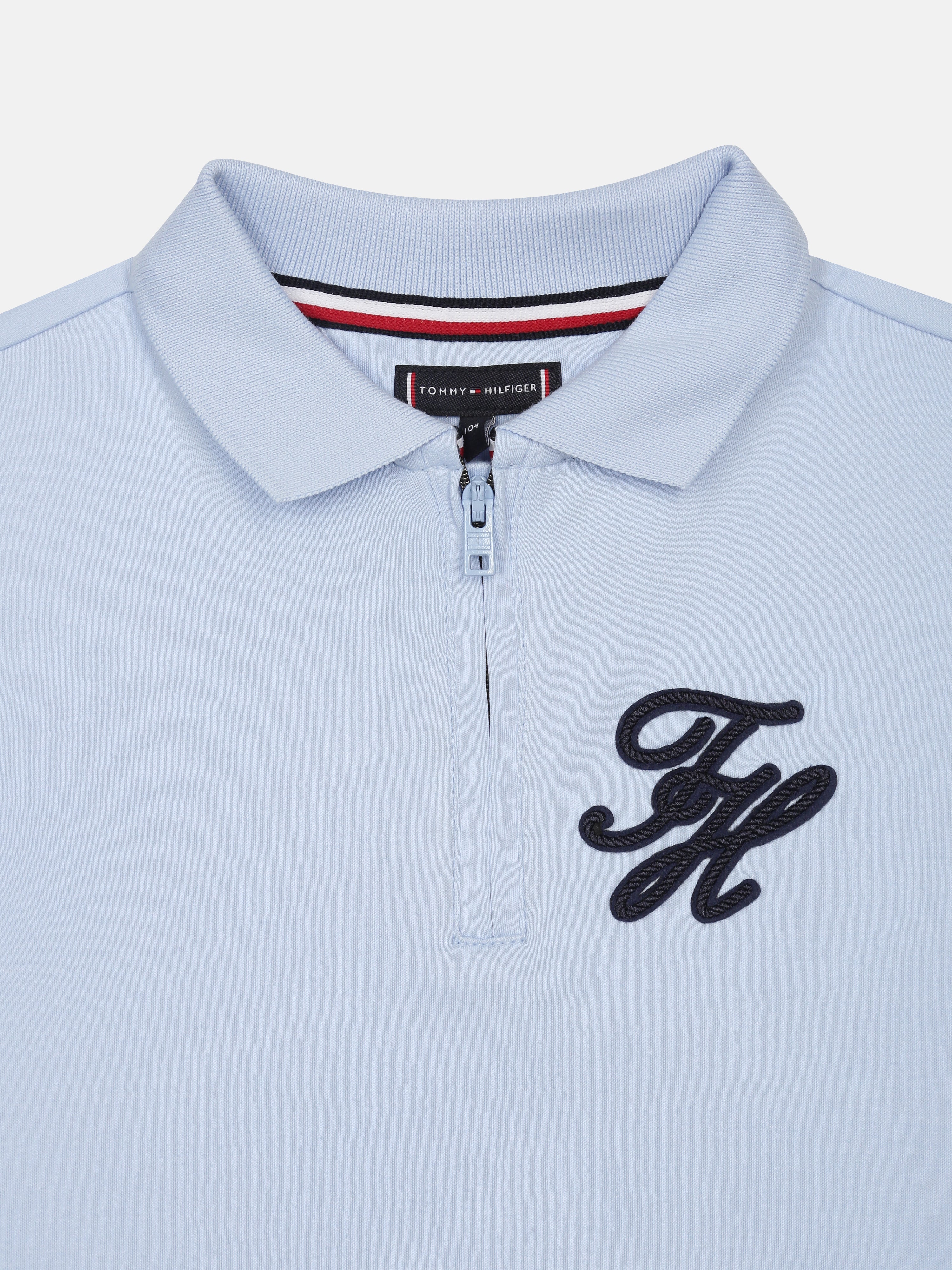 Boys Blue Logo Cotton Zip Polo Knit Top Regular Fit