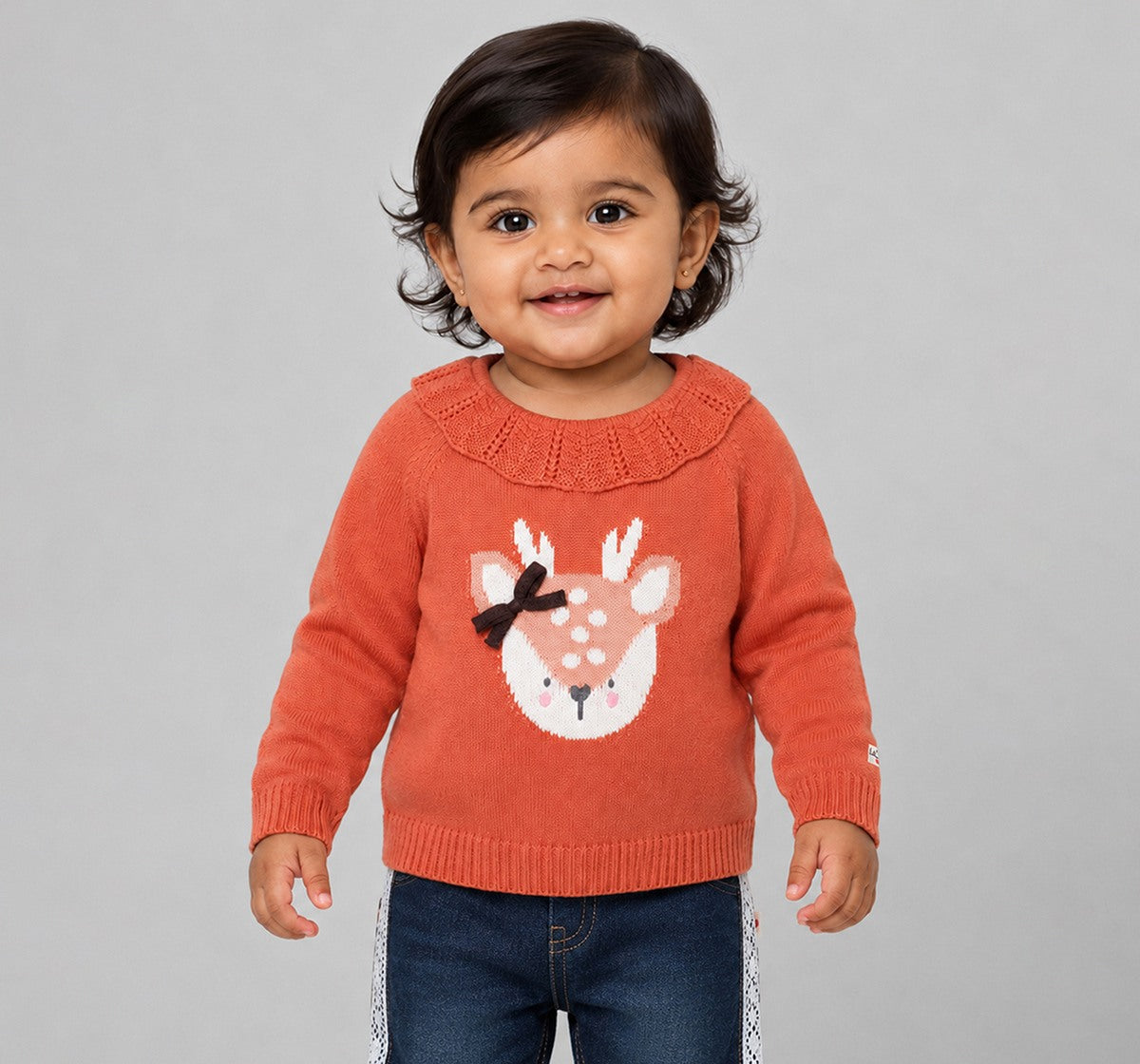 Sweater with Stylized Collar & Intarsia Orange