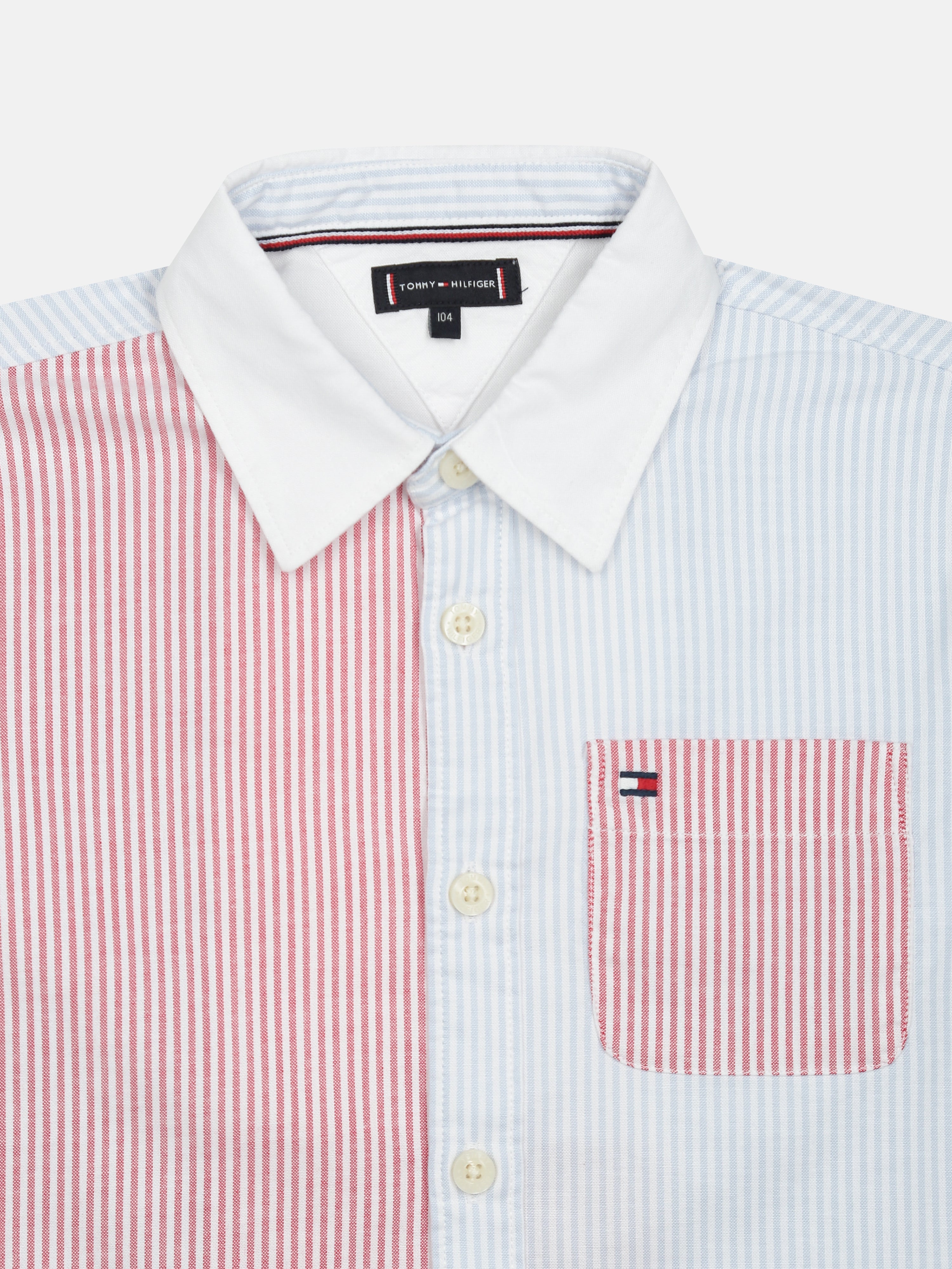 Boys Red Striped Organic Cotton Woven Shirt Regular Fit