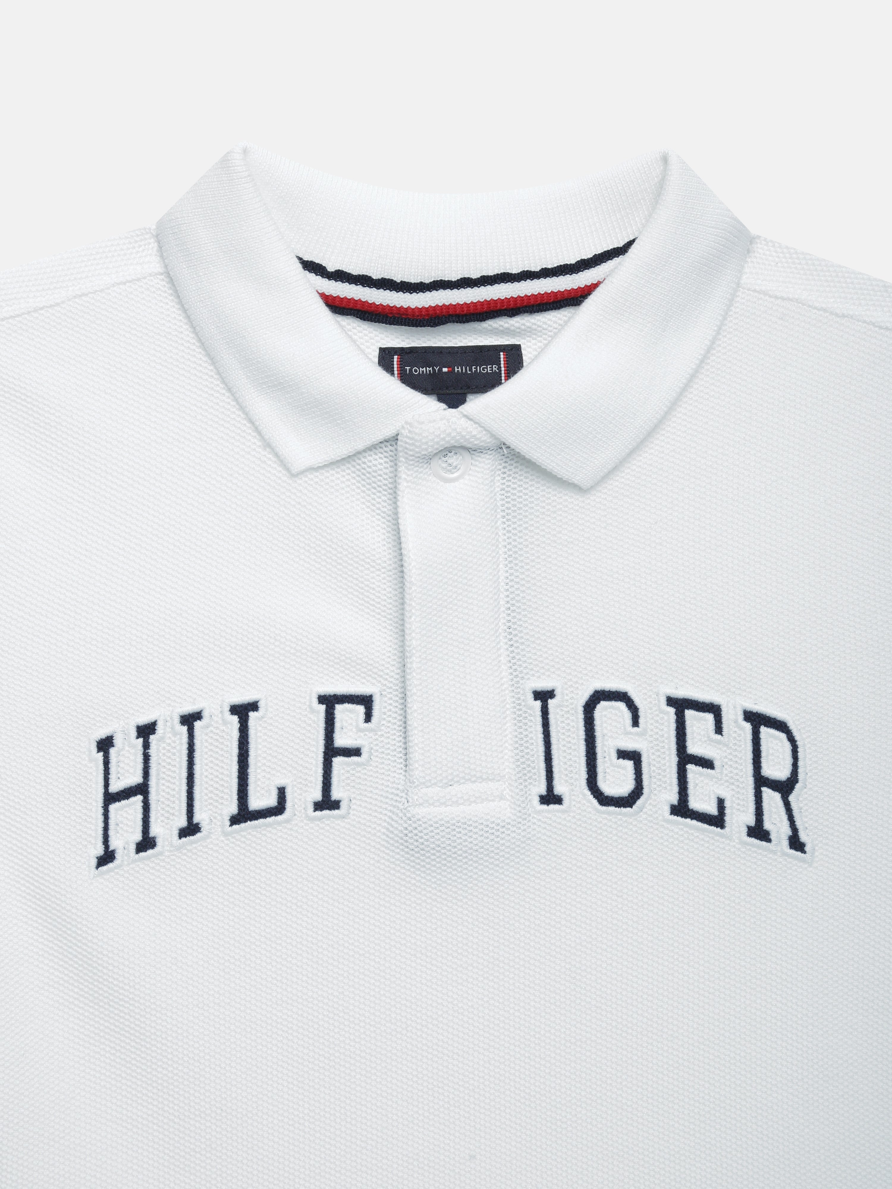 Boys White Logo Cotton Blend Polo Knit Top Regular Fit