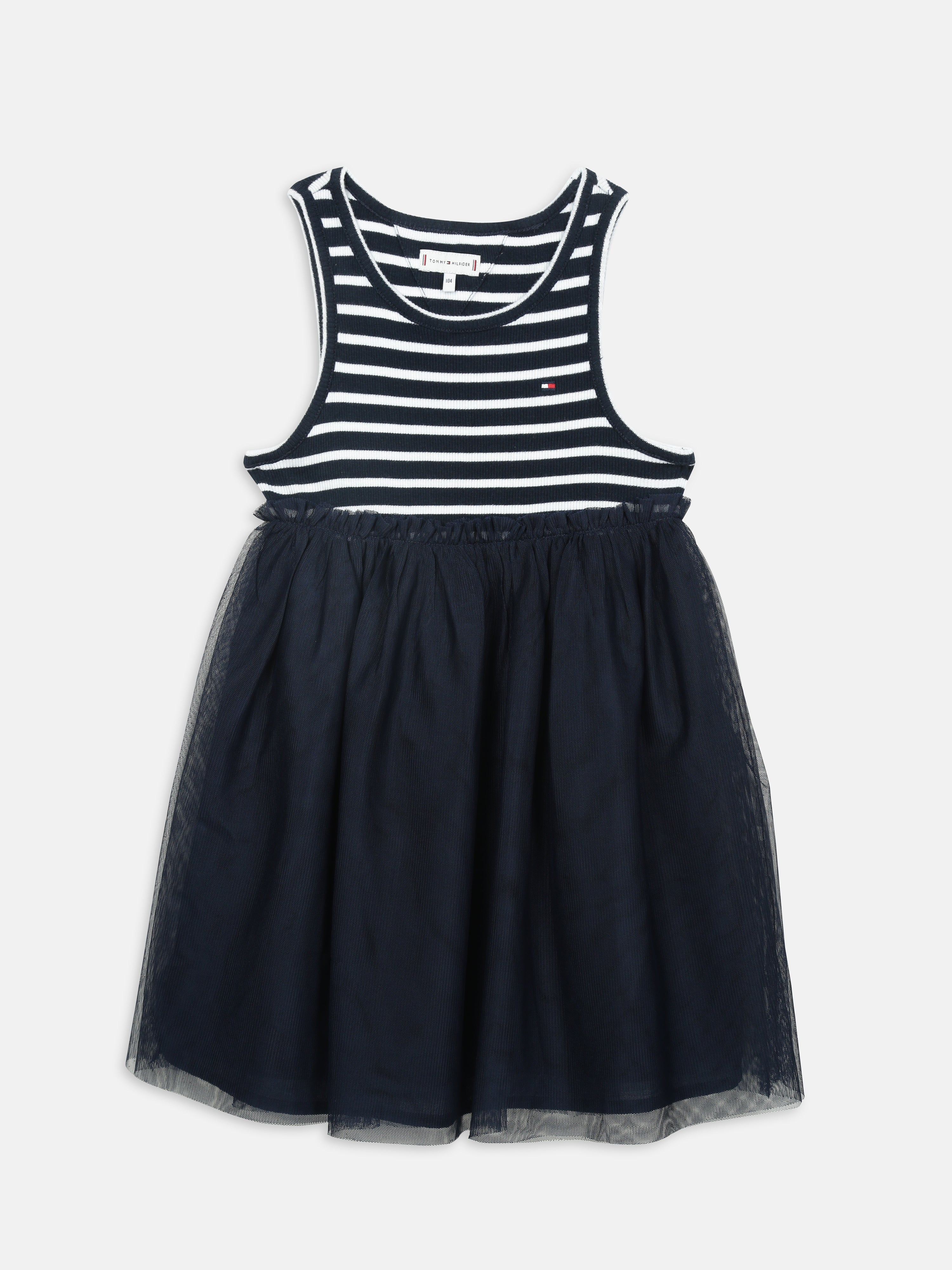 Girls Navy Striped Recycled Polyester Casual Dress