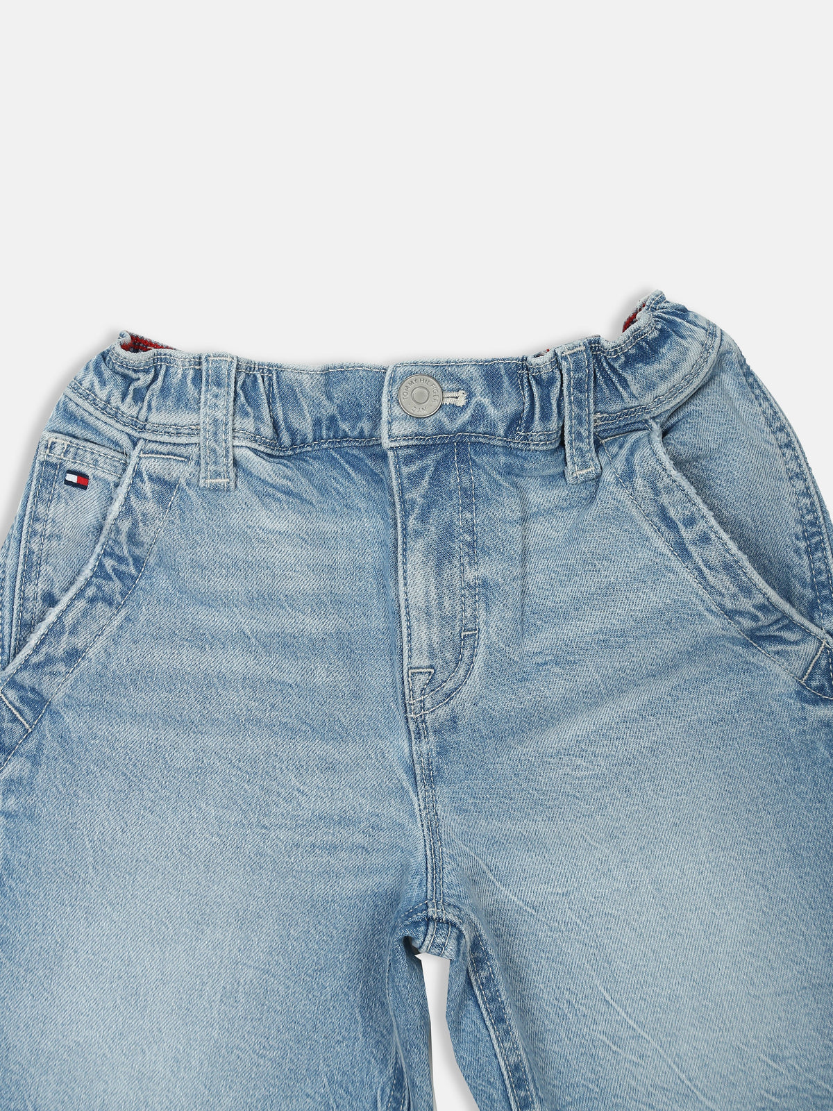 Solid Blue Cotton Blend Loose Fit Denim Shorts for Boys