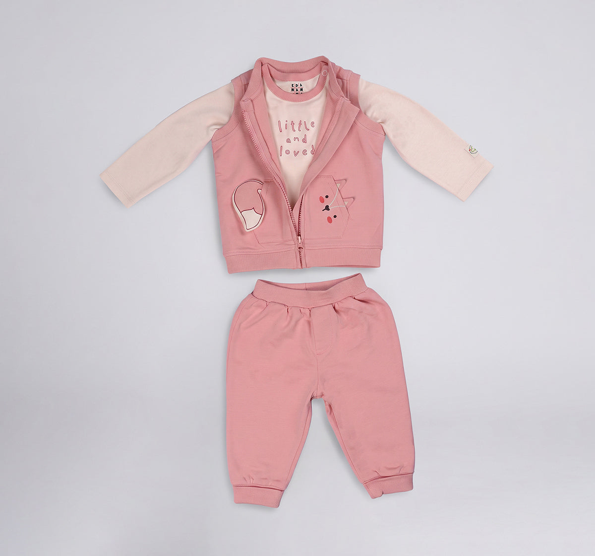 3 Pc Knit Set- Vest,Jogger & Tee Peach