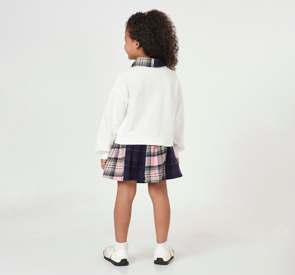 Sweatshirt with Fannel Check Skirt White