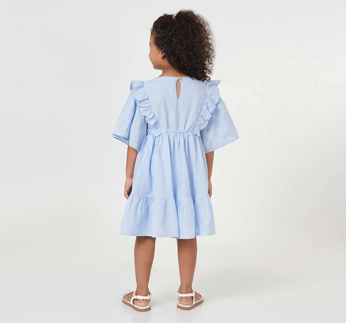 Slub Dress with Embroidery Blue