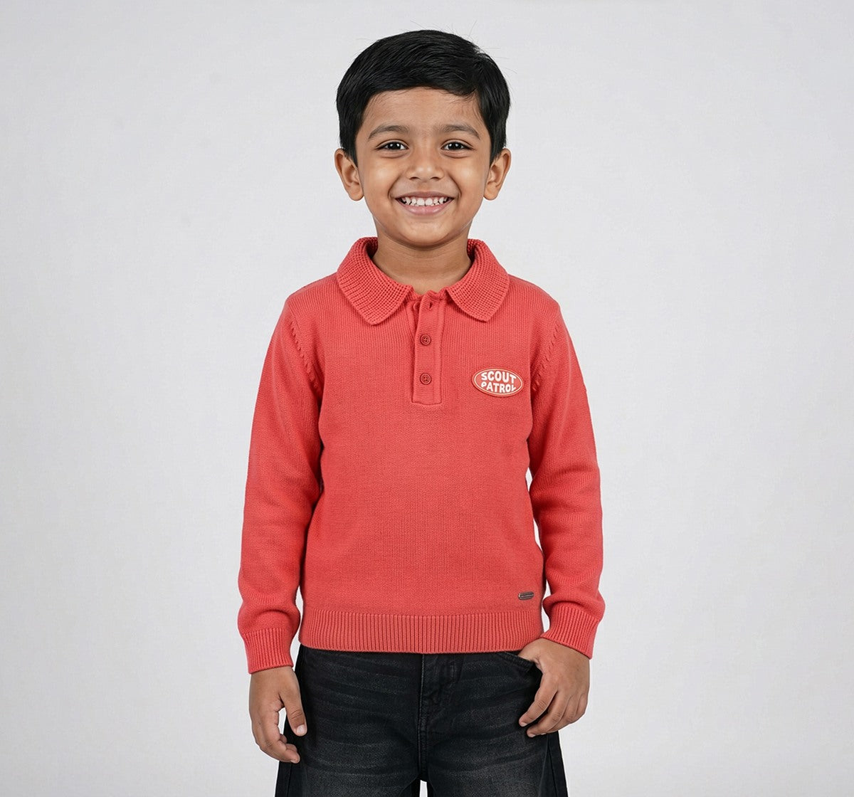 Flat Knit Polo Neck T-Shirt Red